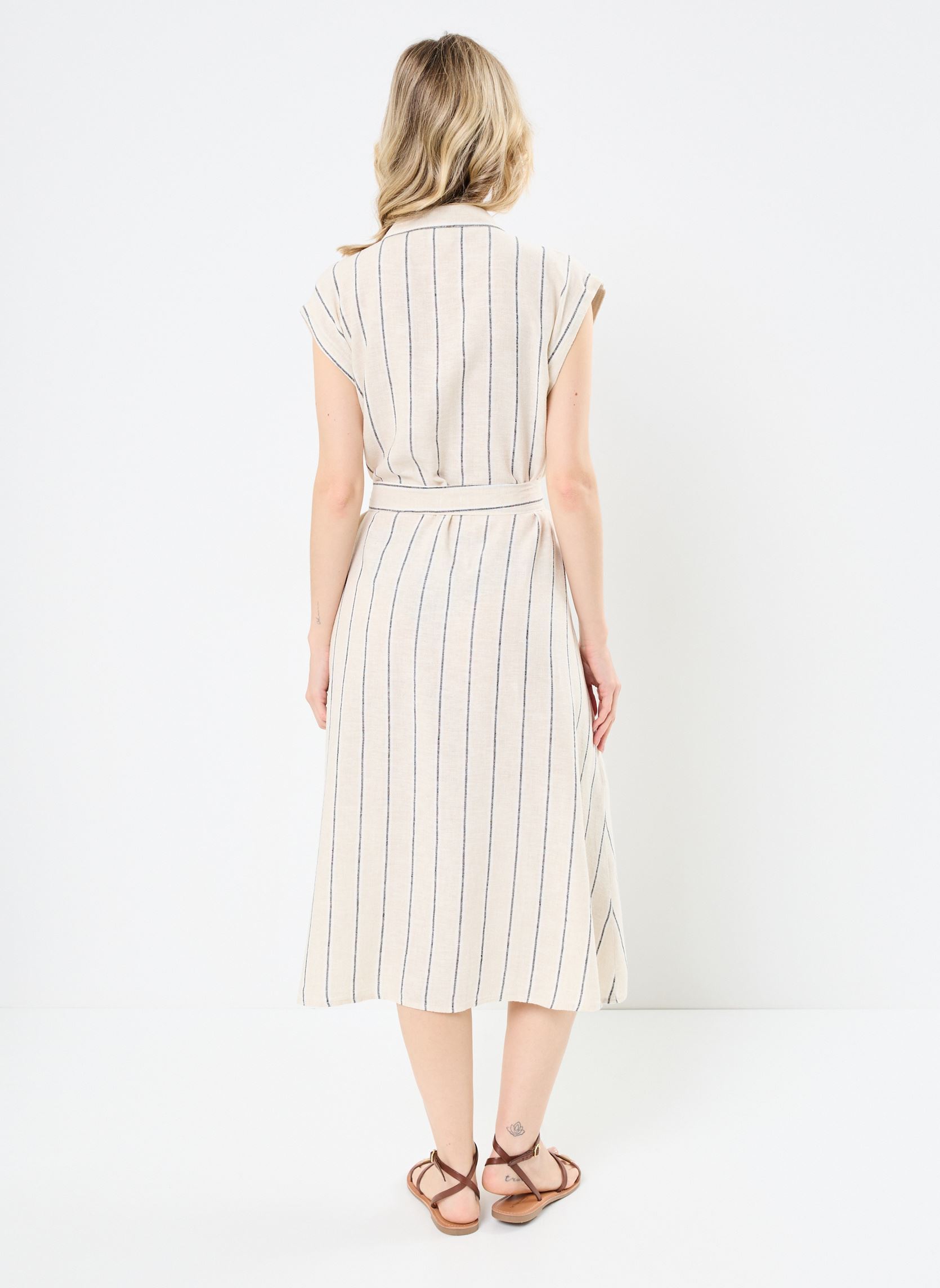Robes longues IHLINNO DR3 femme blanc Ichi Robes longues IHLINNO DR3 femme blanc Natural Ecru Stripe