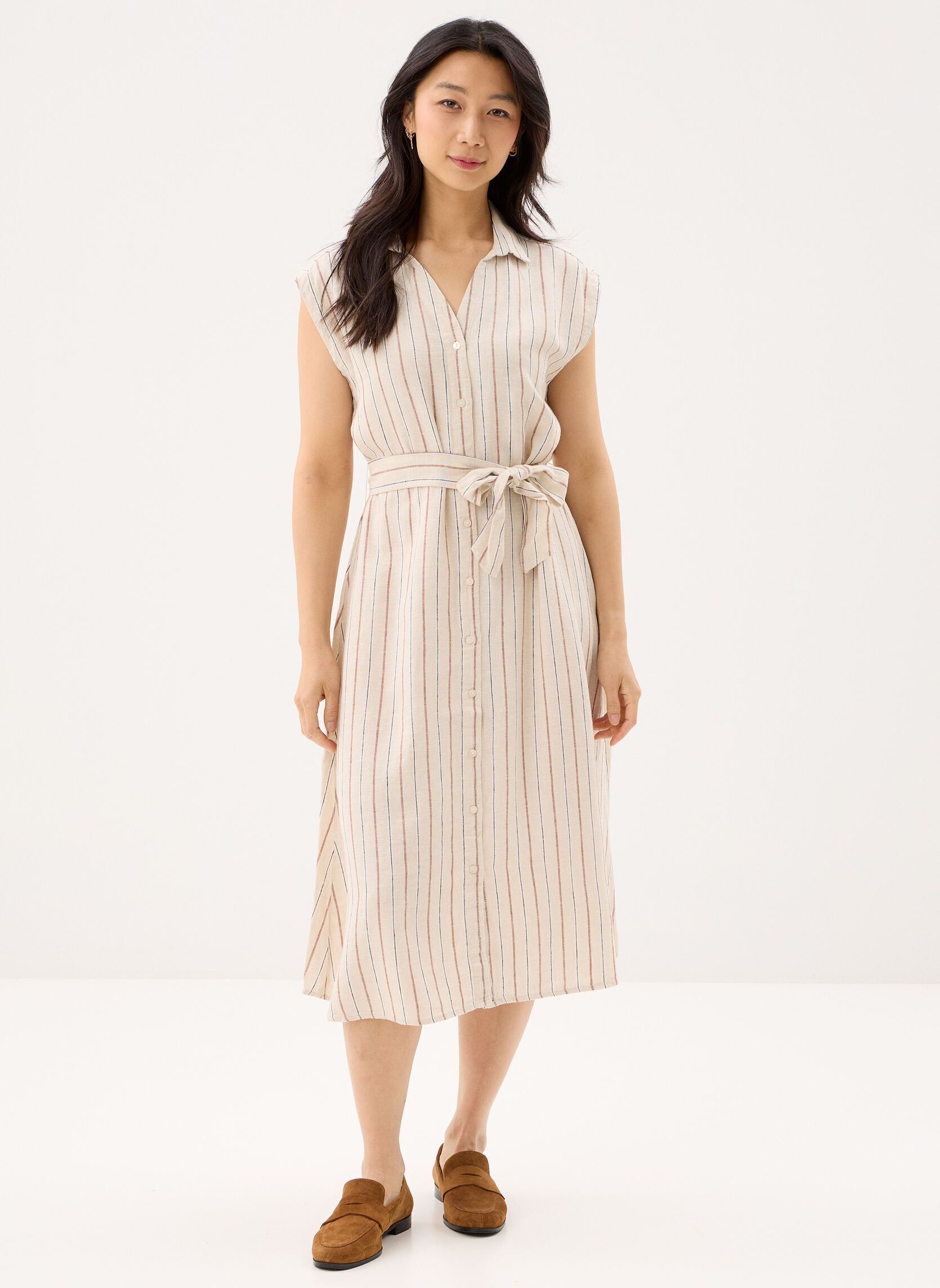 Robes longues IHLINNO DR3 femme vert Ichi Robes longues IHLINNO DR3 femme vert BROWN STRIPE
