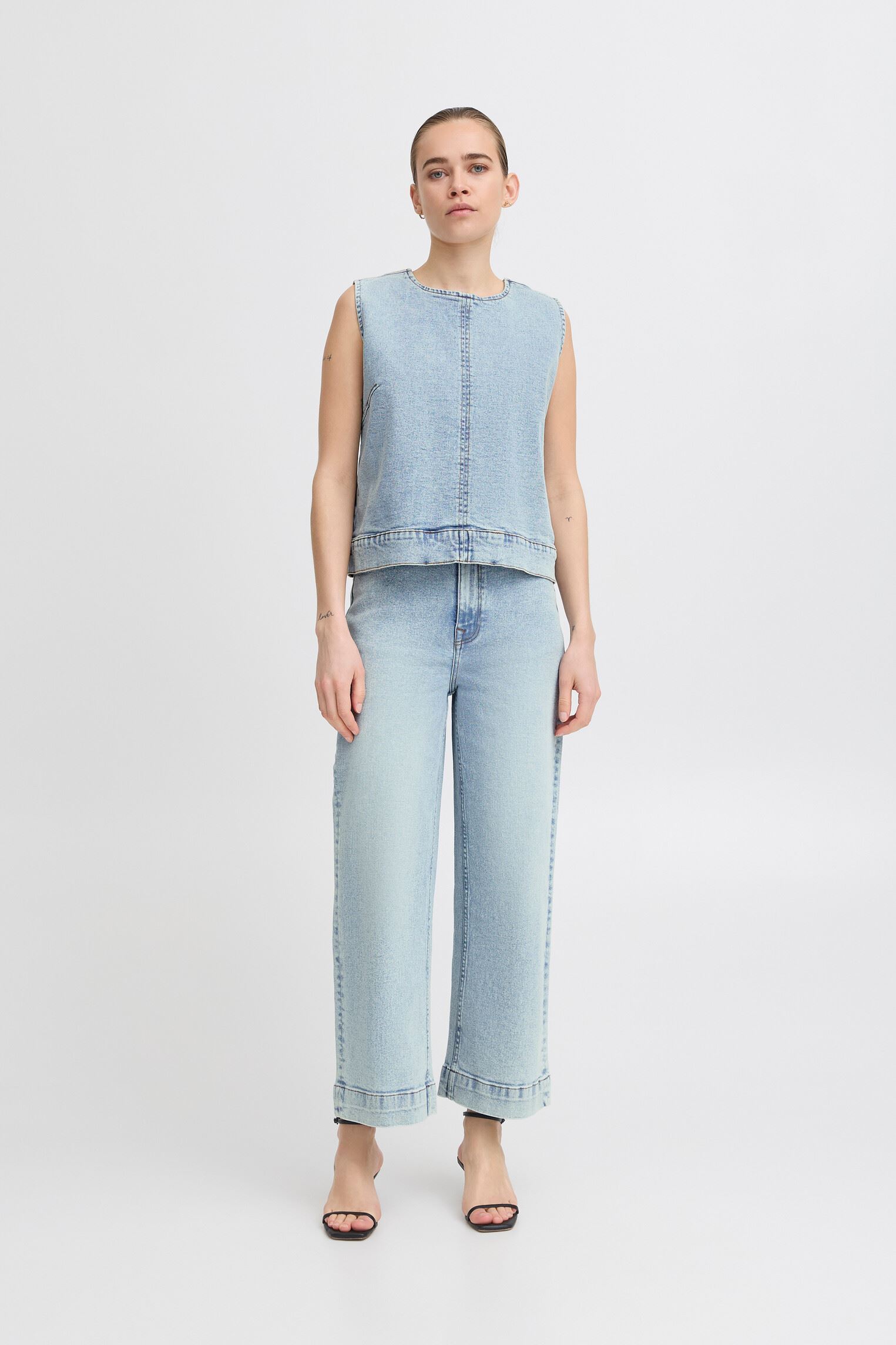 Tops IHARMIOS TO dames blauw Ichi Tops IHARMIOS TO dames blauw Light blue washed