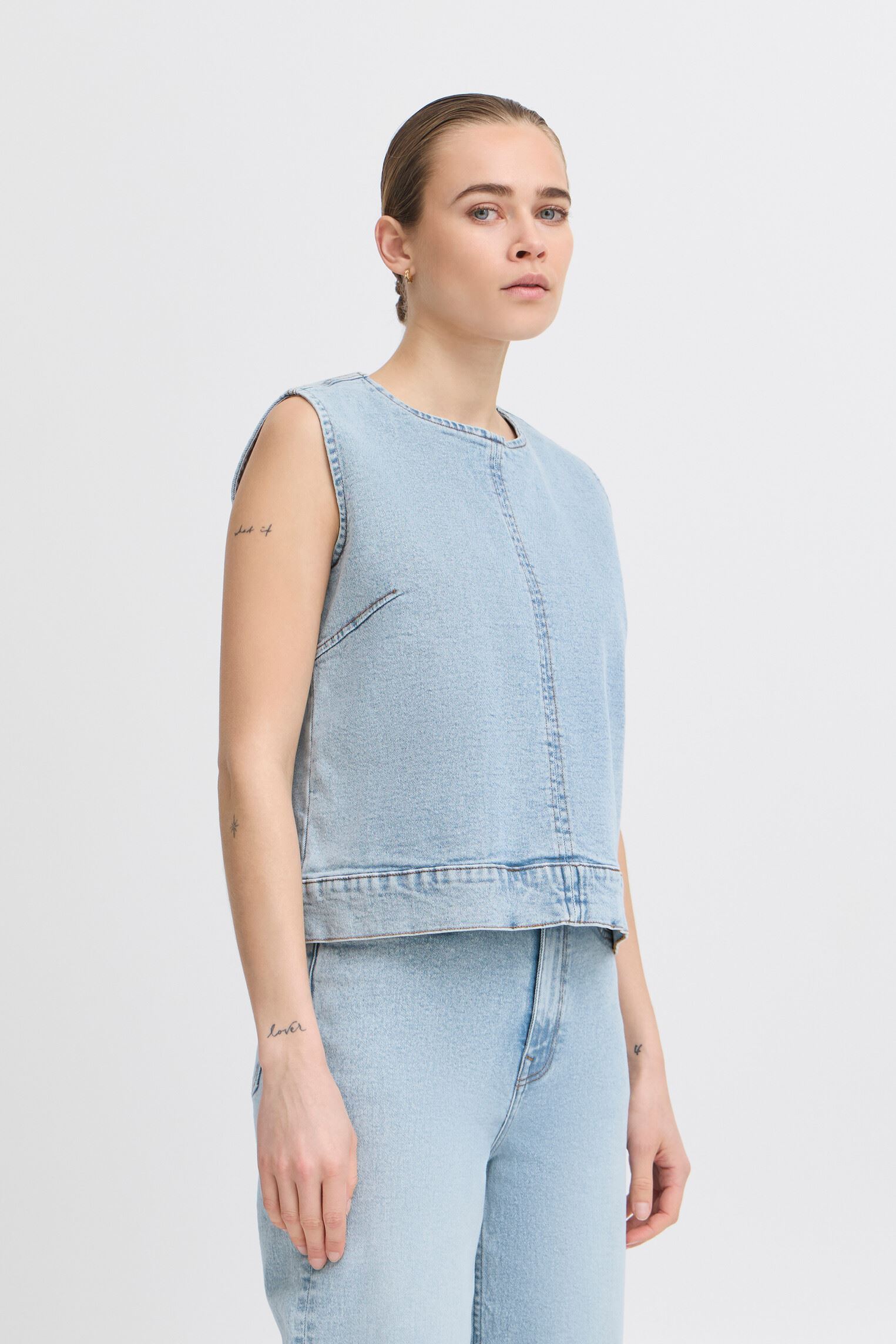 Tops IHARMIOS TO dames blauw Ichi Tops IHARMIOS TO dames blauw Light blue washed