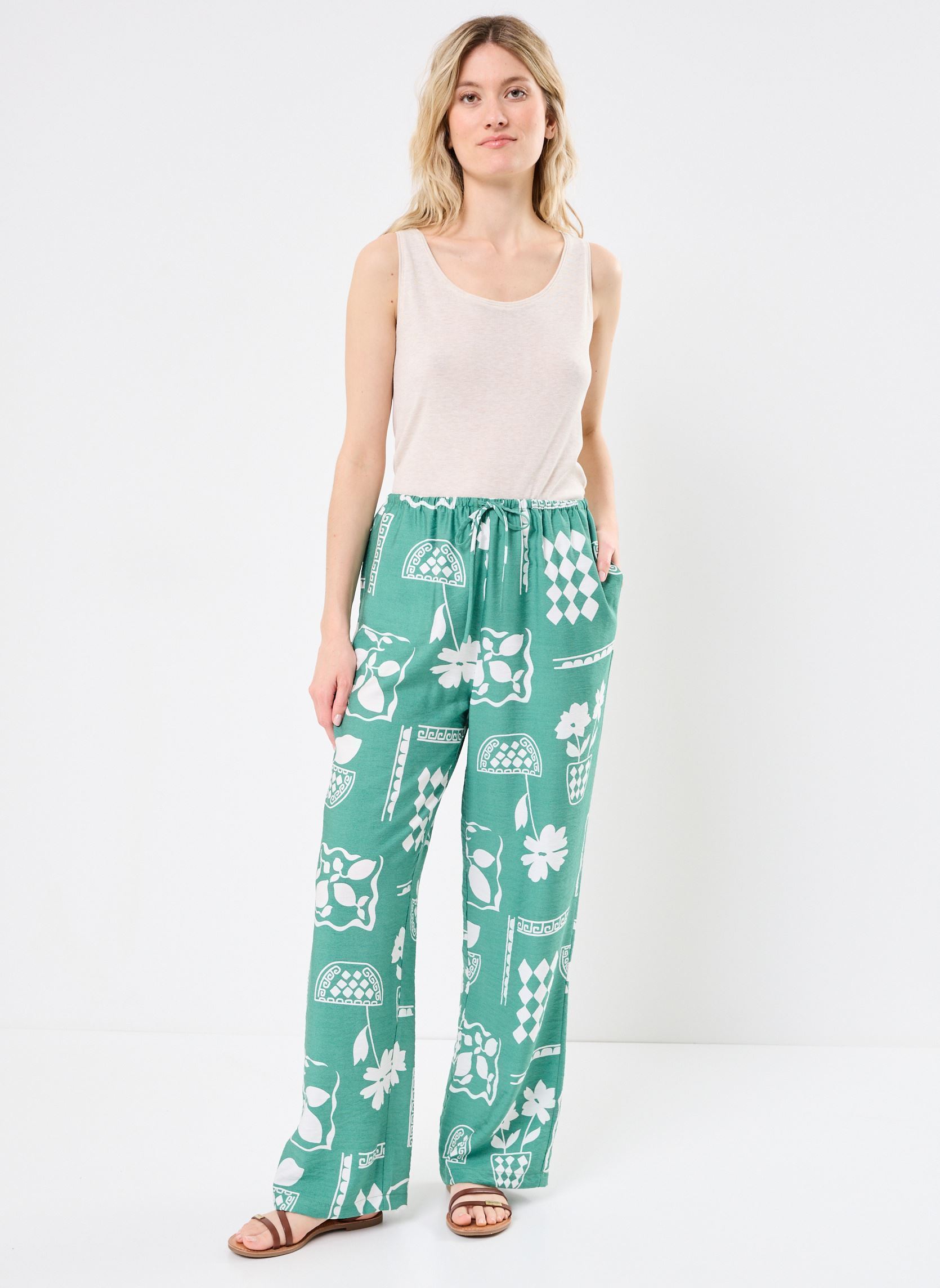 Pantaloni larghi IHYETTA PA donna verde Ichi Pantaloni larghi IHYETTA PA donna verde PINE GREEN RESORT