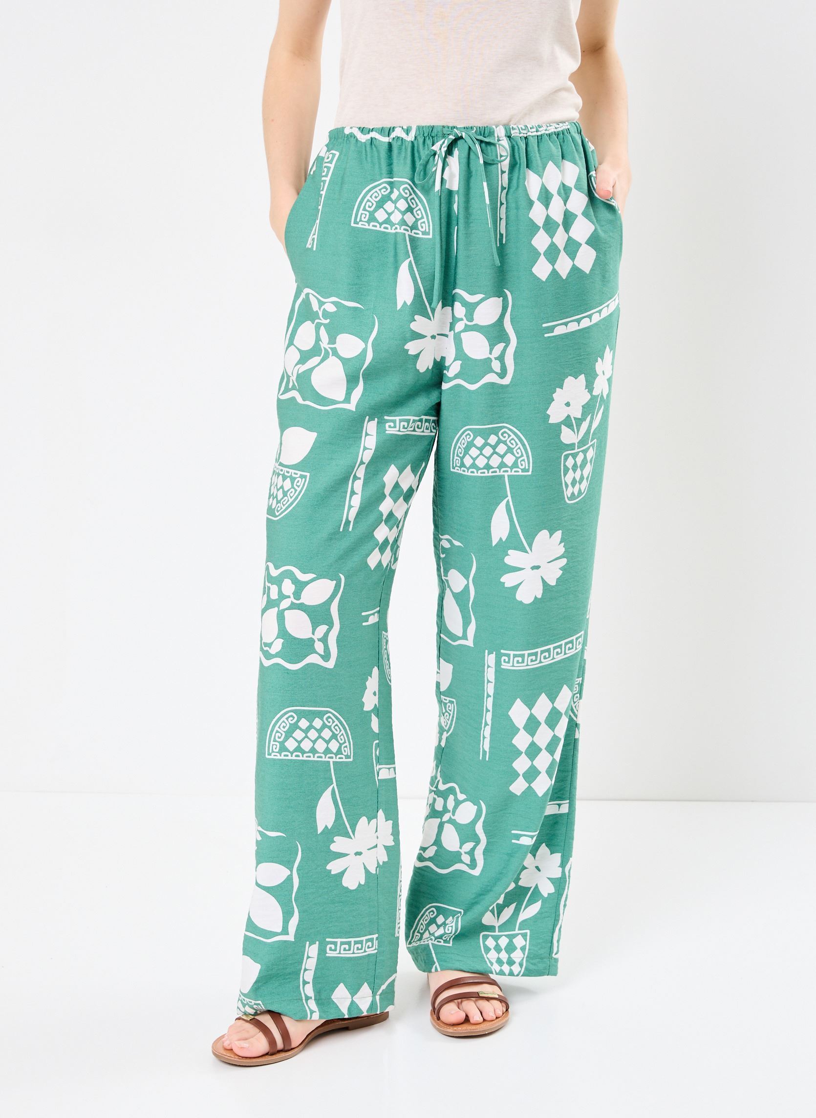 Pantaloni larghi IHYETTA PA donna verde Ichi Pantaloni larghi IHYETTA PA donna verde PINE GREEN RESORT