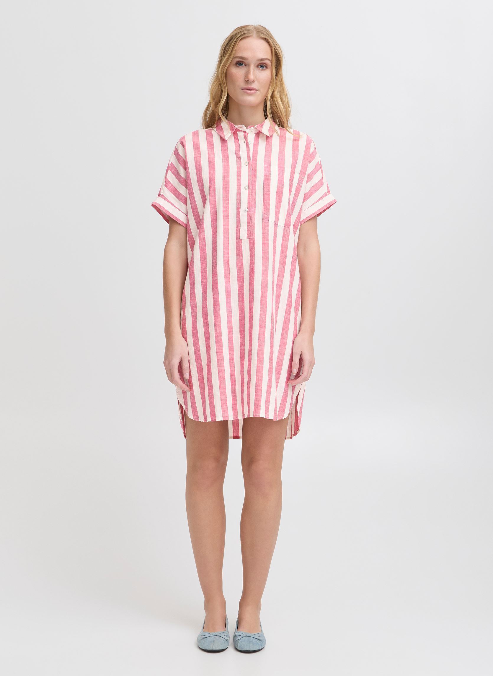 Robes IHLOLIA DR femme rose Ichi Robes IHLOLIA DR femme rose Bright Rose/White Stripe