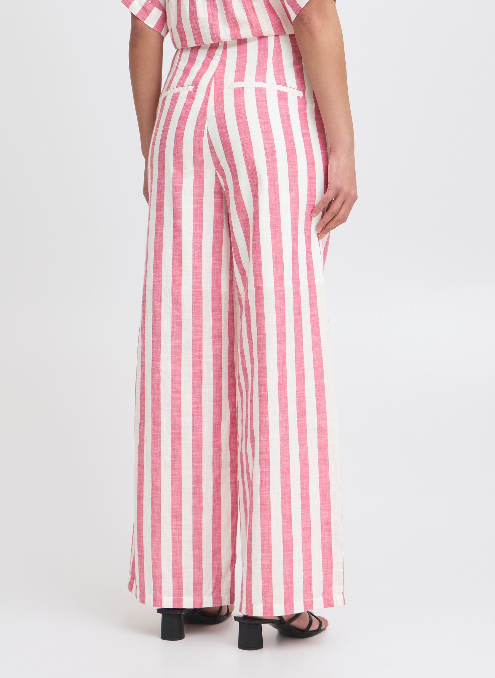 Pantalons larges IHLOLIA PA femme rose Ichi Pantalons larges IHLOLIA PA femme rose Bright Rose/White Stripe