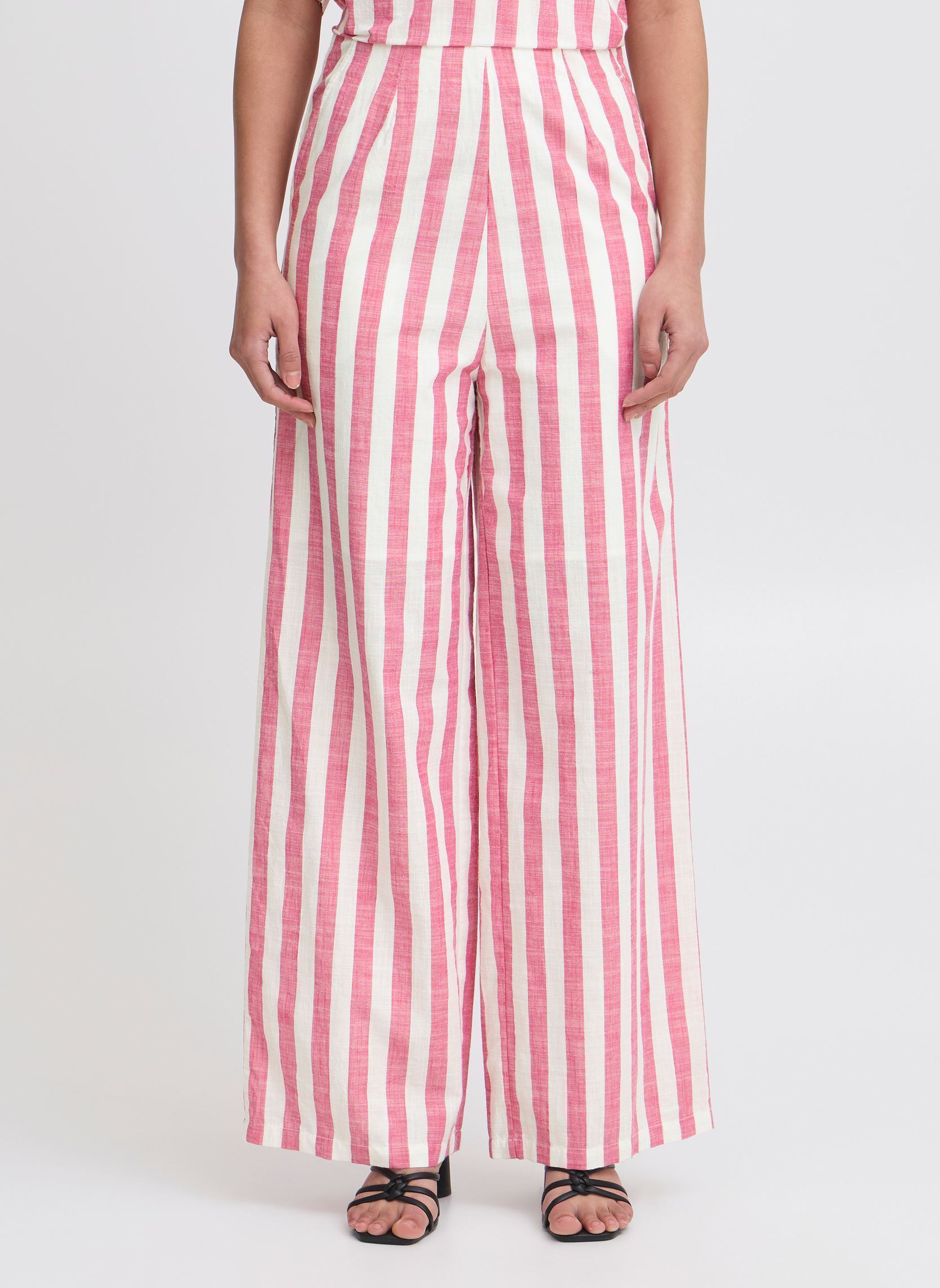 Pantalons larges IHLOLIA PA femme rose Ichi Pantalons larges IHLOLIA PA femme rose Bright Rose/White Stripe