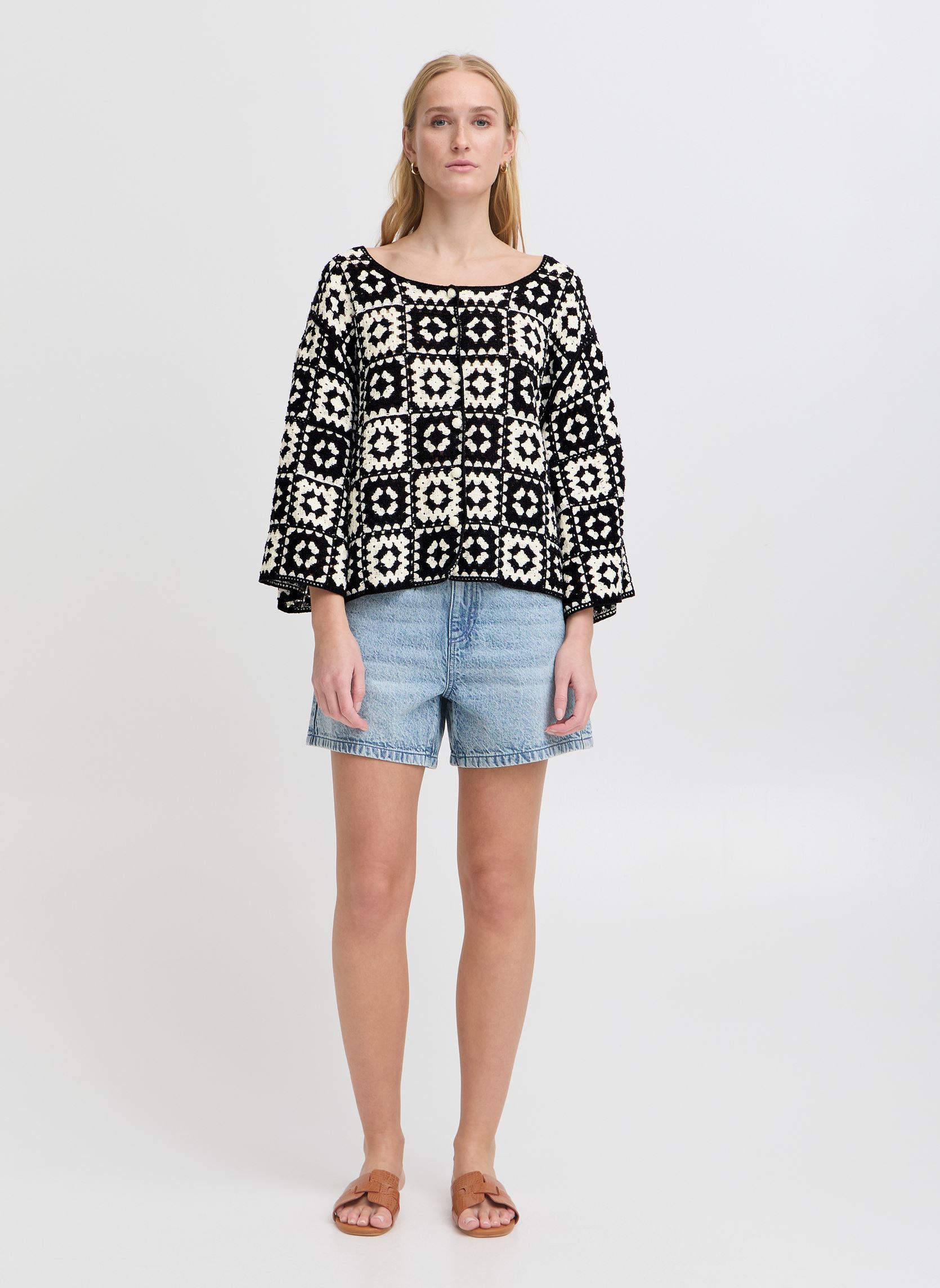 Blouses manches longues IHBANDIE CA femme beige Ichi Blouses manches longues IHBANDIE CA femme beige BIRCH WITH BLACK