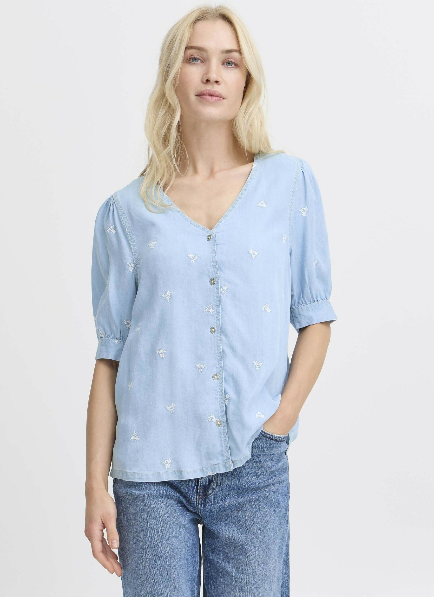 Blouses manches courtes BYKOSMO V SHIRT - femme bleu B-Young Blouses manches courtes BYKOSMO V SHIRT - femme bleu Light Blue Denim Flower