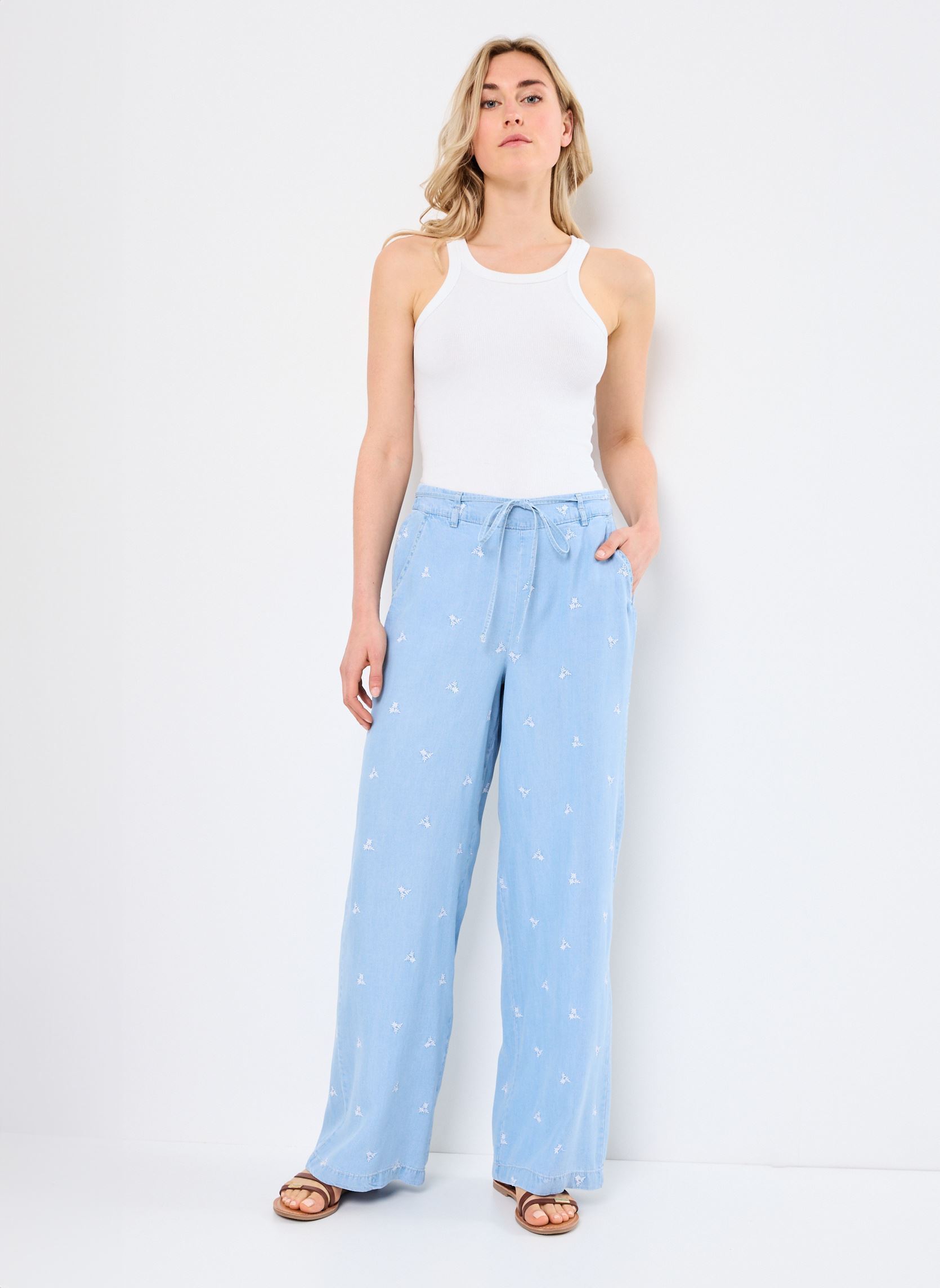 Weite Hosen BYKOSMO WIDE PANTS 2 - damen blau B-Young Weite Hosen BYKOSMO WIDE PANTS 2 - damen blau LIGHT BLUE DENIM FLOWER