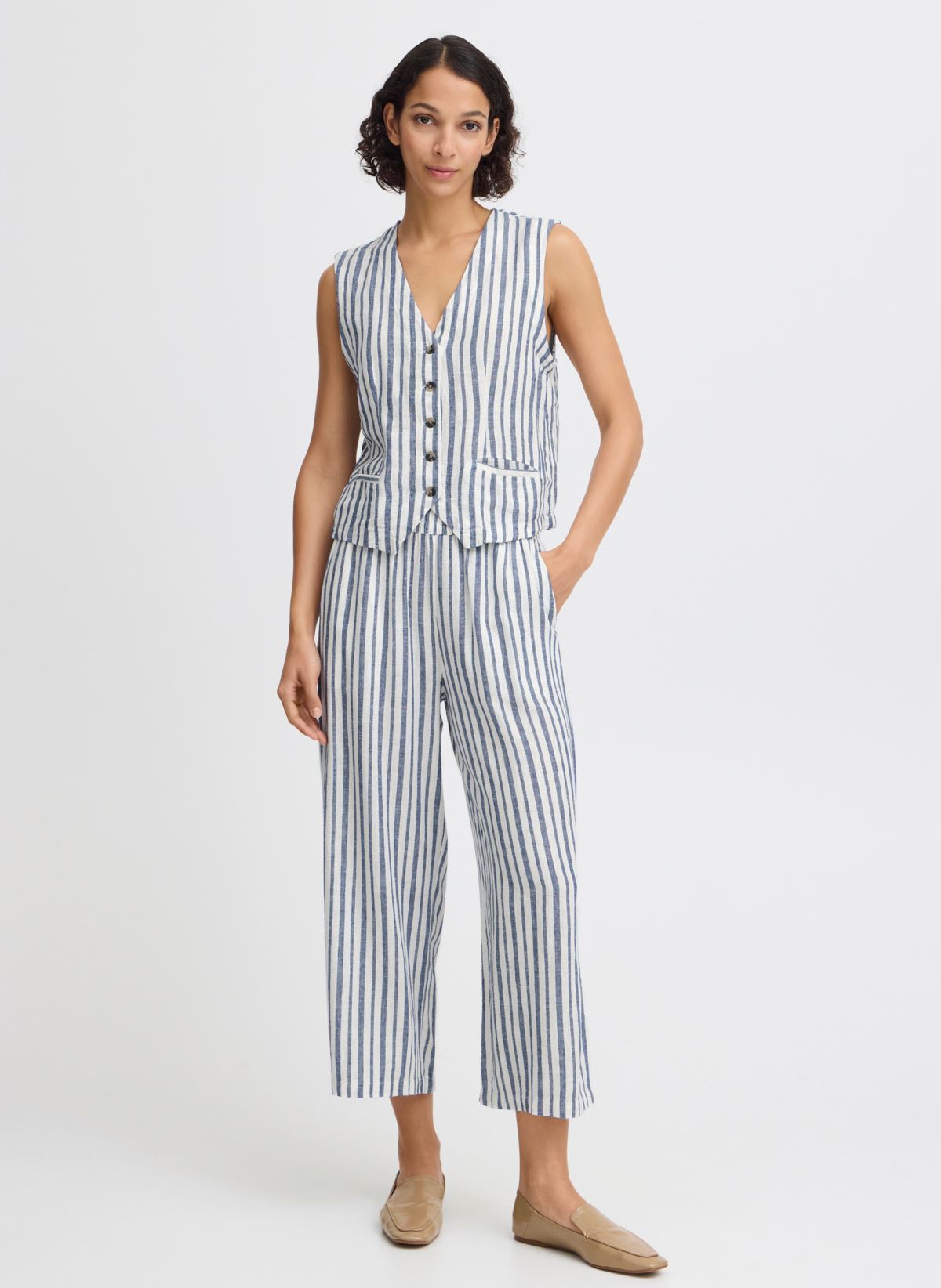 Gilets BYFALAKKA WAISTCOAT - femme blanc B-Young Gilets BYFALAKKA WAISTCOAT - femme blanc Marshmallow Stripe Mix