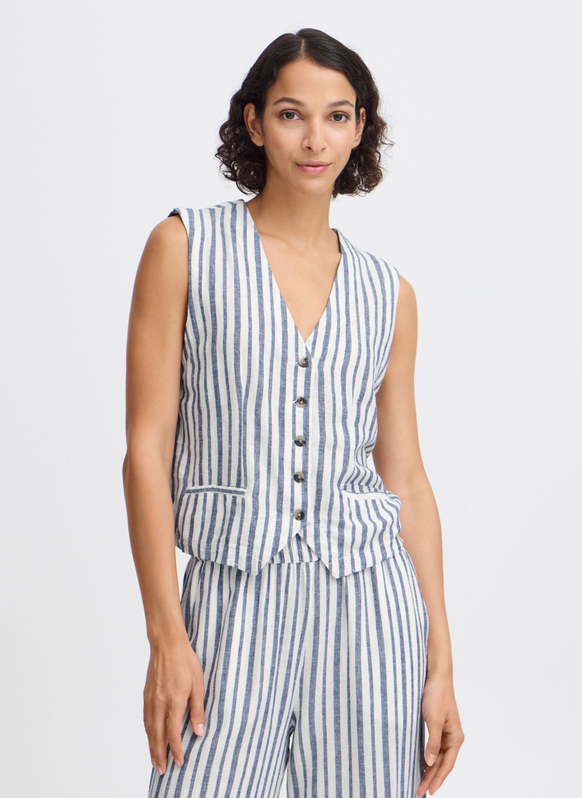 Gilets BYFALAKKA WAISTCOAT - femme blanc B-Young Gilets BYFALAKKA WAISTCOAT - femme blanc Marshmallow Stripe Mix