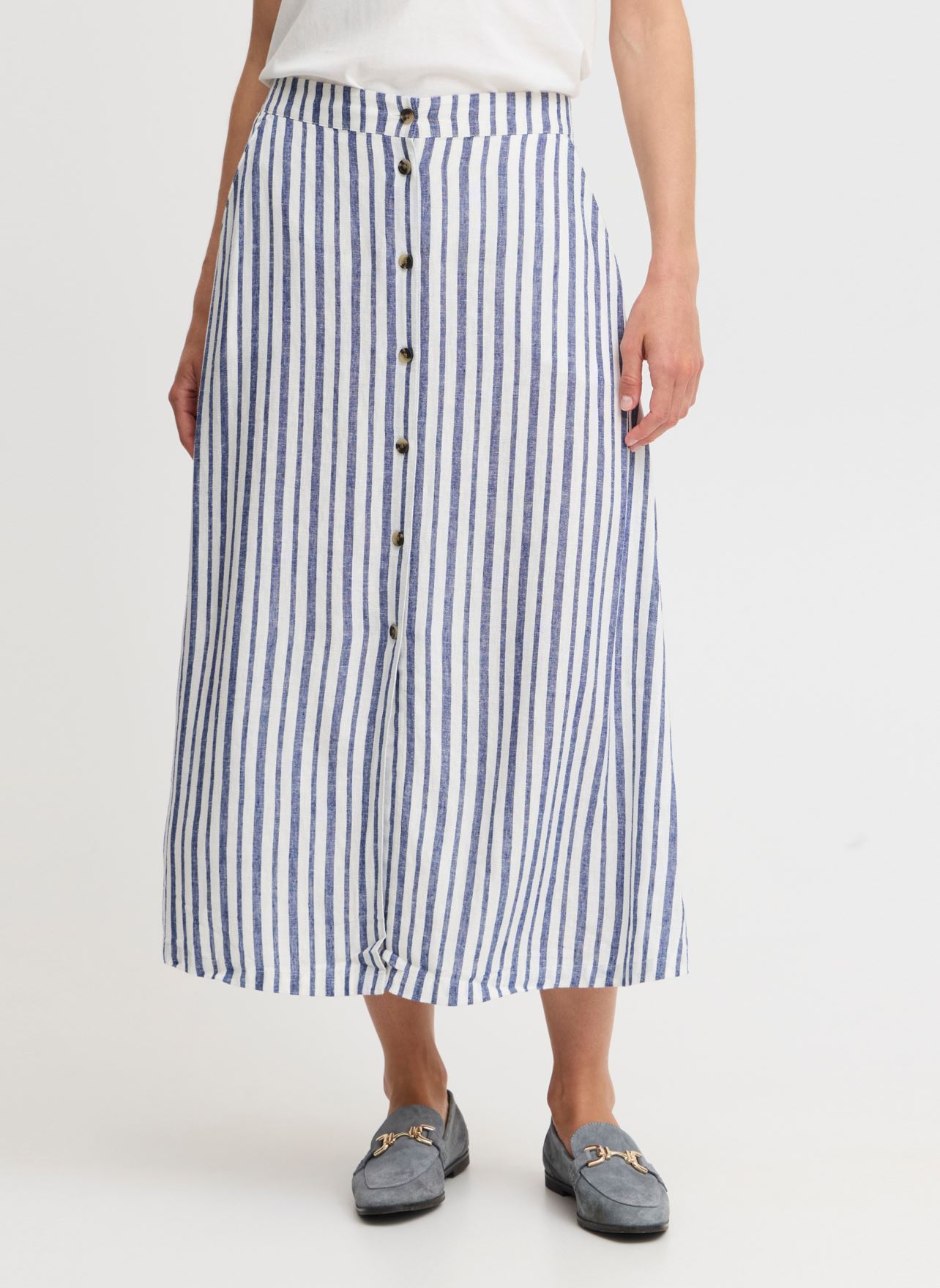 Jupes longues BYFALAKKA BUTTON SKIRT - femme blanc B-Young Jupes longues BYFALAKKA BUTTON SKIRT - femme blanc Marshmallow Stripe Mix