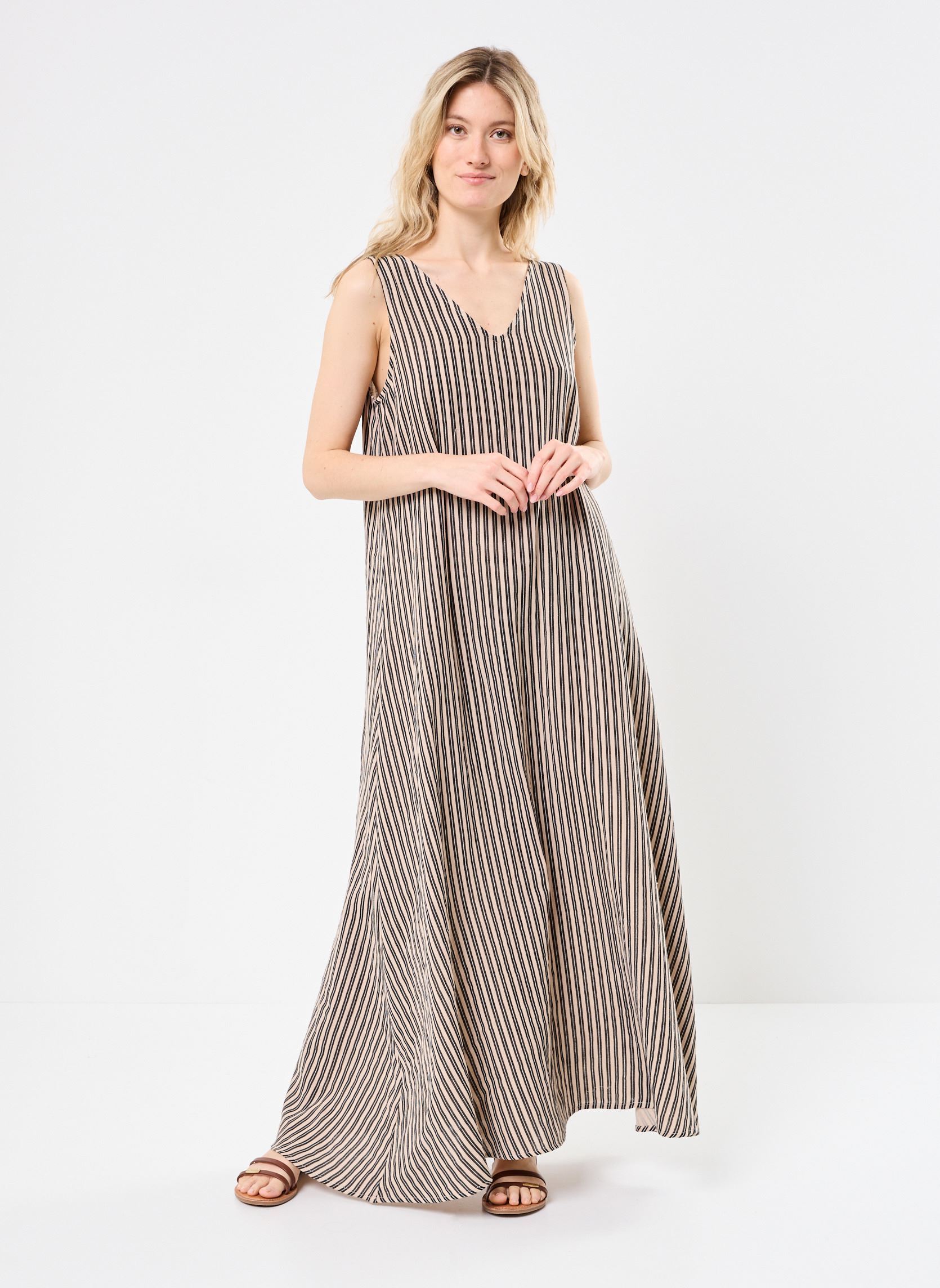 Robes longues IAFOXA STRIPED MAXI DR femme noir Ichi Robes longues IAFOXA STRIPED MAXI DR femme noir Black Stripe