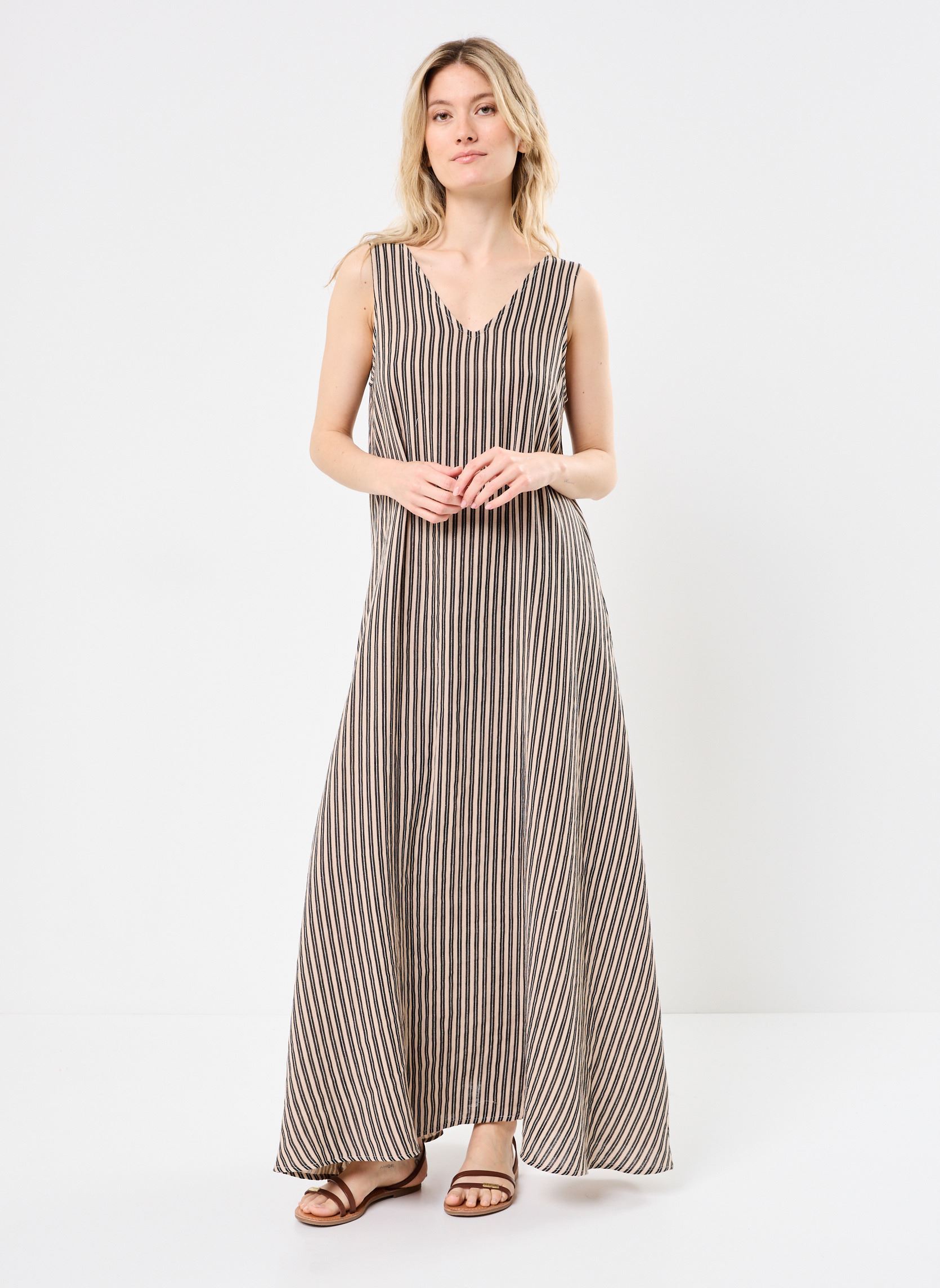 Robes longues IAFOXA STRIPED MAXI DR femme noir Ichi Robes longues IAFOXA STRIPED MAXI DR femme noir Black Stripe