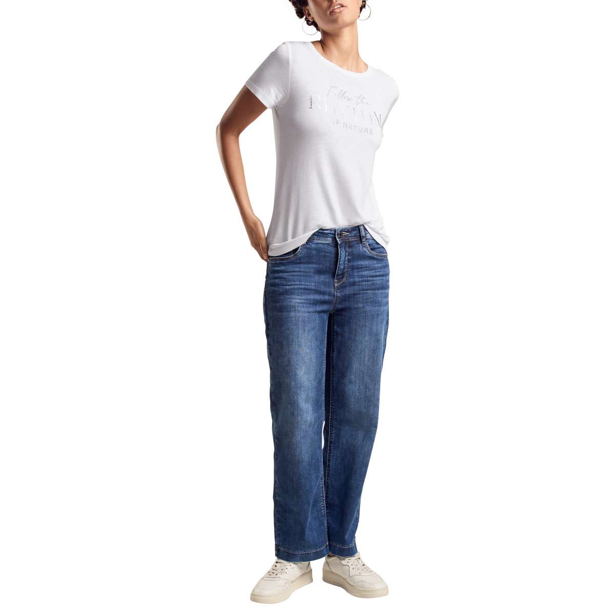 Tee-shirts T-shirt col rond - 321810 femme blanc Street One Tee-shirts T-shirt col rond - 321810 femme blanc Blanc
