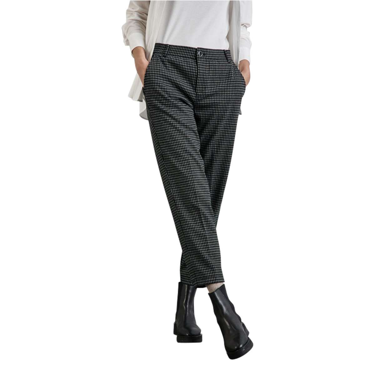 Pantalon Chino Femme Kiabi - Taille 40, Motif Pied-de-poule Gris Chiné, Coupe Droite - Neuf Sans étiquette