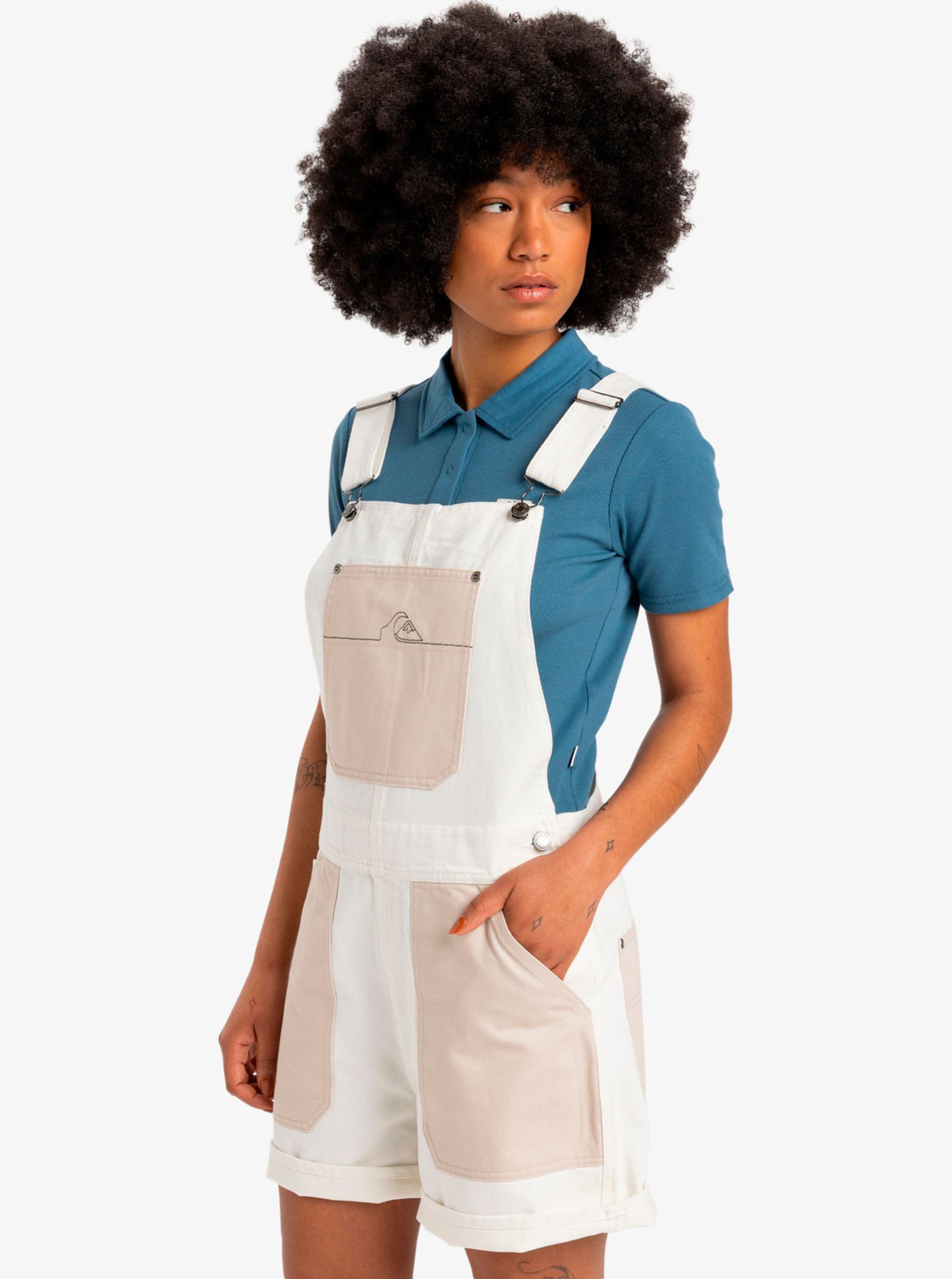 Kurze Jumpsuits Lya Dungaree EQWWD03117 damen weiß Quiksilver Kurze Jumpsuits Lya Dungaree EQWWD03117 damen weiß Snow white