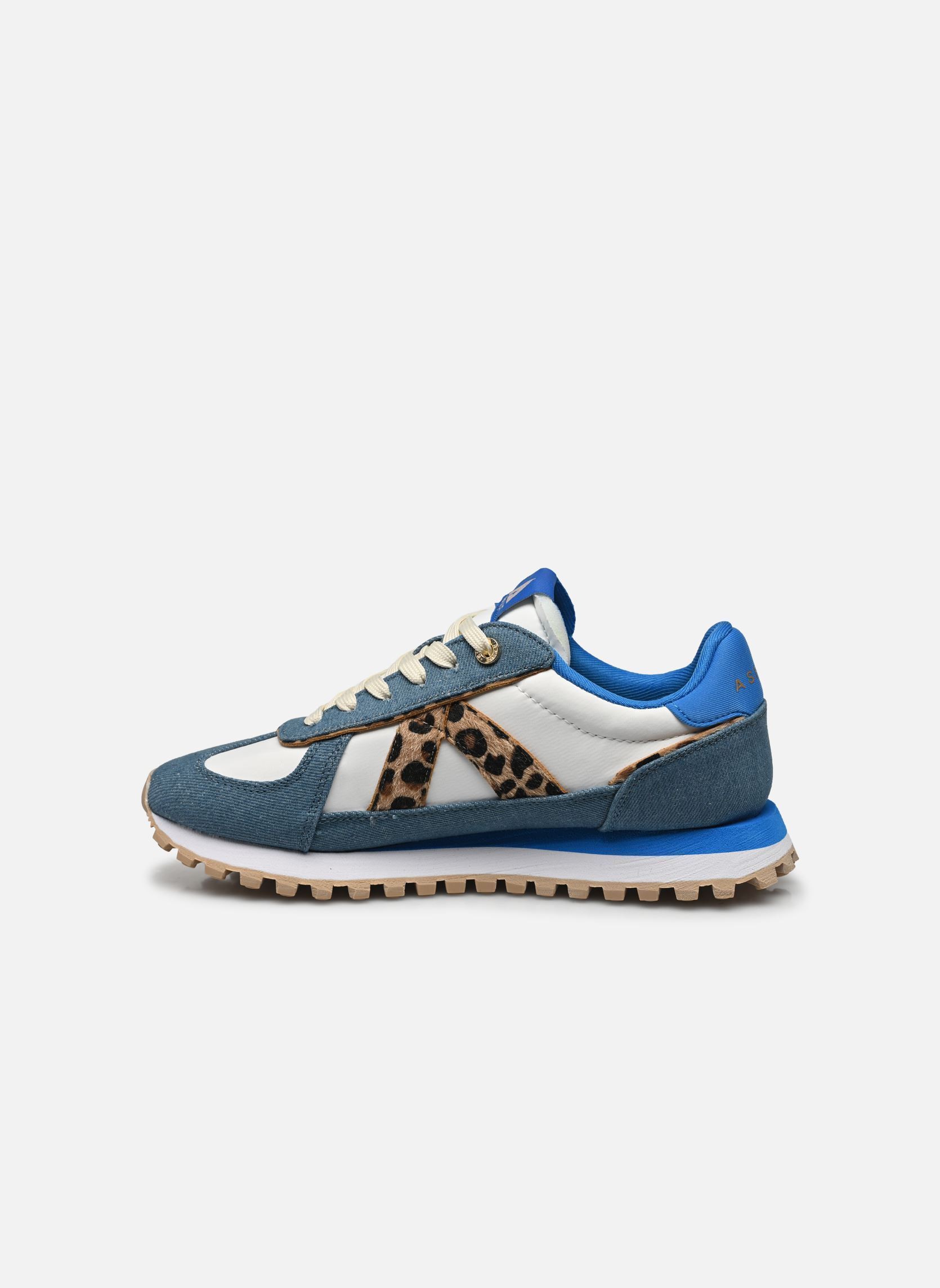 Lage sneakers Gate dames blauw ASFVLT Lage sneakers Gate dames blauw DENIM/ LEOPARD PONY HAIR/TAN
