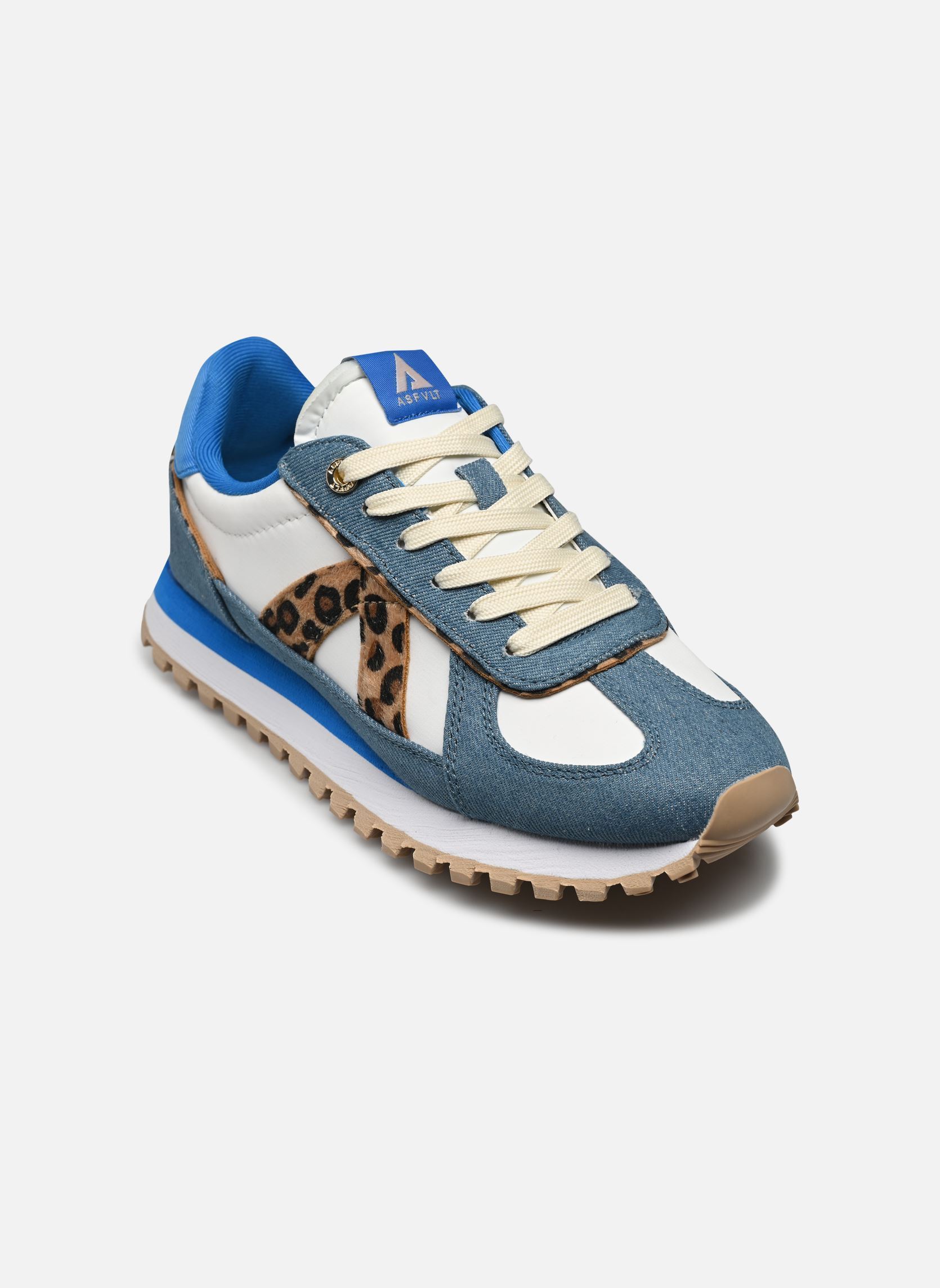 Lage sneakers Gate dames blauw ASFVLT Lage sneakers Gate dames blauw DENIM/ LEOPARD PONY HAIR/TAN