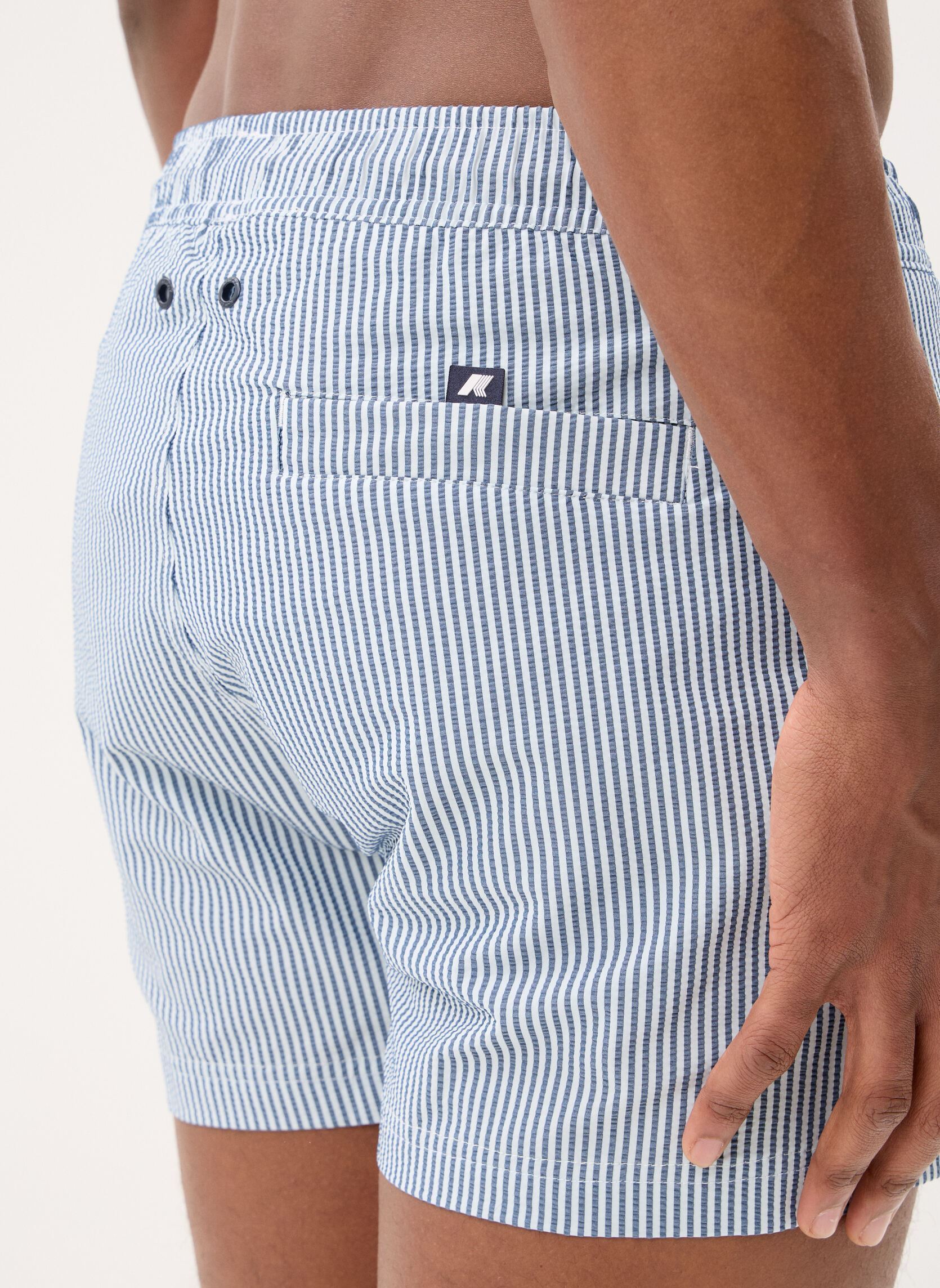 Shorts de bain HAZEL MID STRIPES BEACH homme blanc K-Way Shorts de bain HAZEL MID STRIPES BEACH homme blanc WHITE - BLUE DEPTH