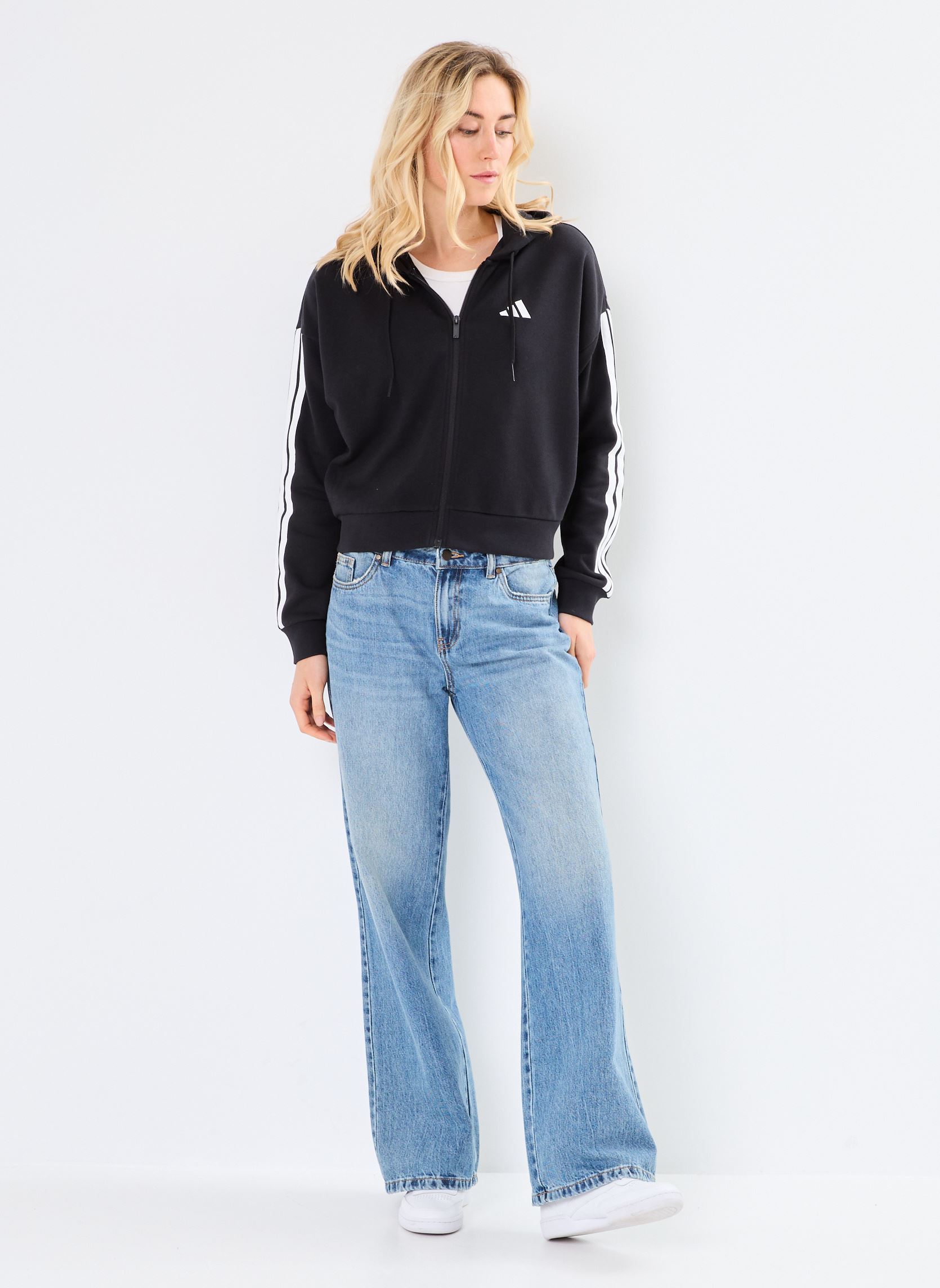 Kapuzenpullover W 3S FT FZ HD damen schwarz adidas sportswear Kapuzenpullover W 3S FT FZ HD damen schwarz BLACK/WHITE