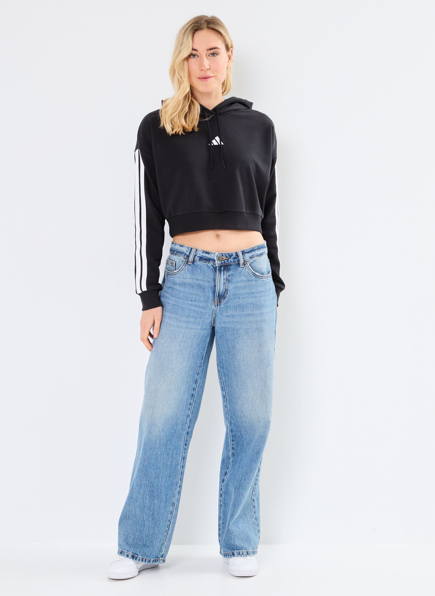 Felpe con cappuccio W 3S FT CRO HD donna nero adidas sportswear Felpe con cappuccio W 3S FT CRO HD donna nero Black/white