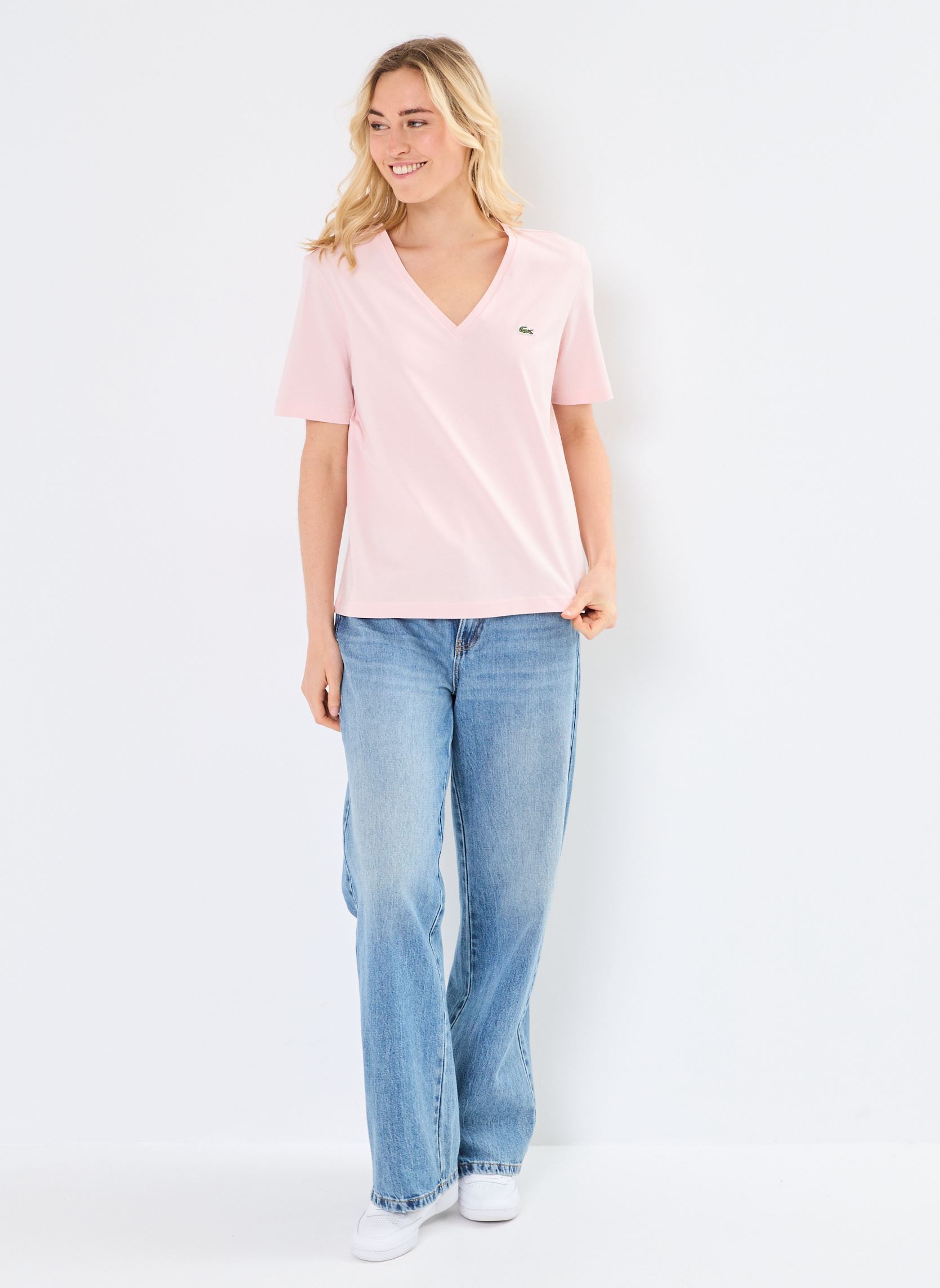 T-shirt a maniche corte Tee-shirt col V TF3700 donna rosa Lacoste T-shirt a maniche corte Tee-shirt col V TF3700 donna rosa NIDUS