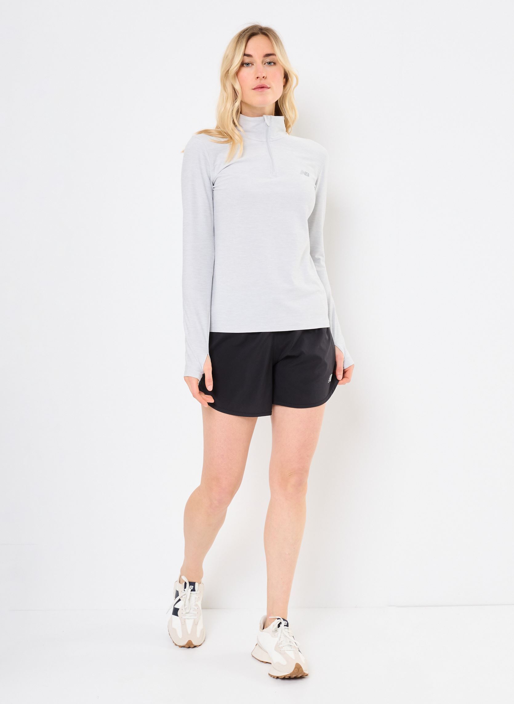 Langarm-T-Shirts Sport Essentials Space Dye Quarter Zip damen weiß New Balance Langarm-T-Shirts Sport Essentials Space Dye Quarter Zip damen weiß ASH HEATHER