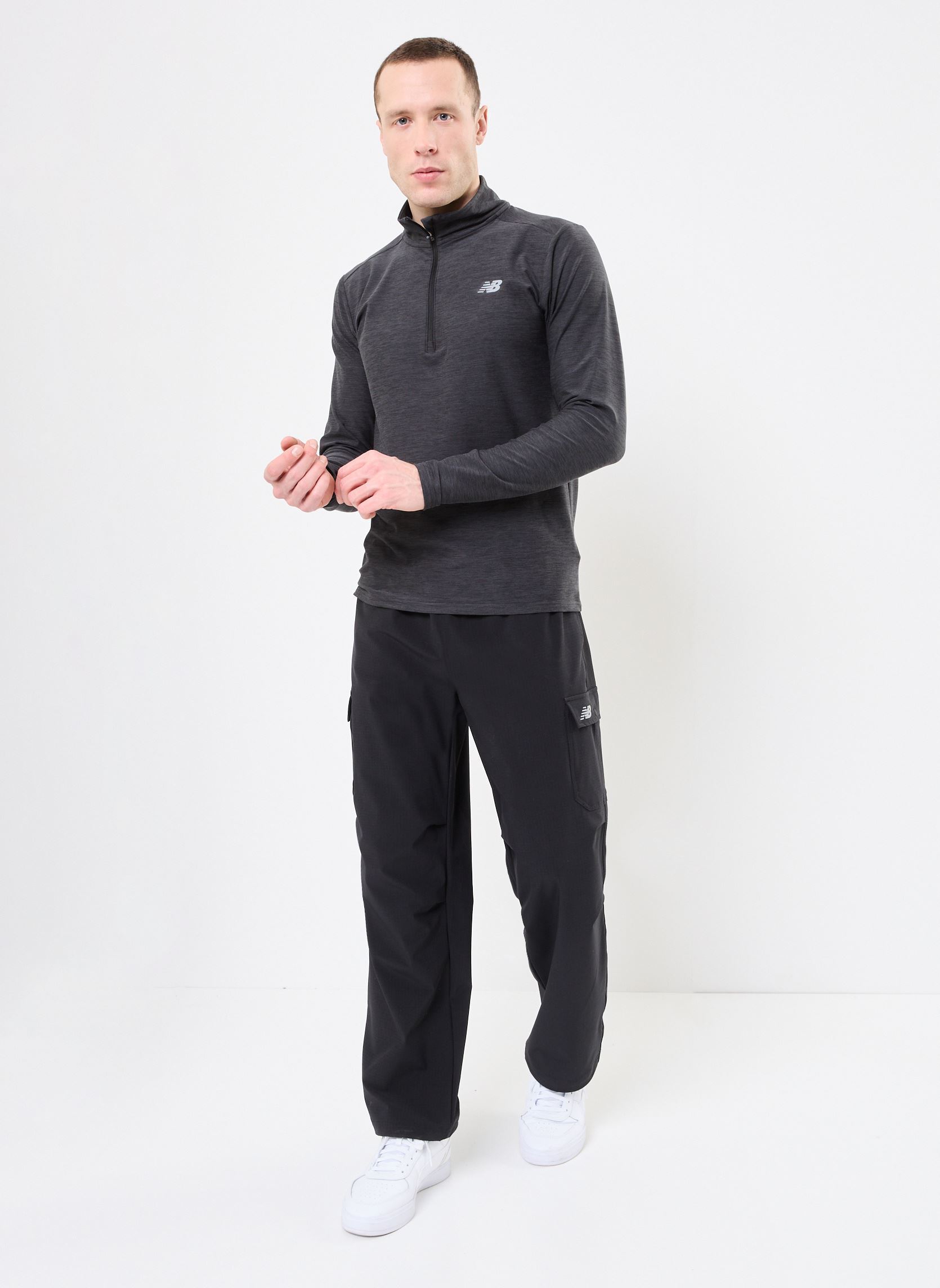 Tee-shirts manches longues Space Dye 1/4 Zip homme gris New Balance Tee-shirts manches longues Space Dye 1/4 Zip homme gris Black Heather