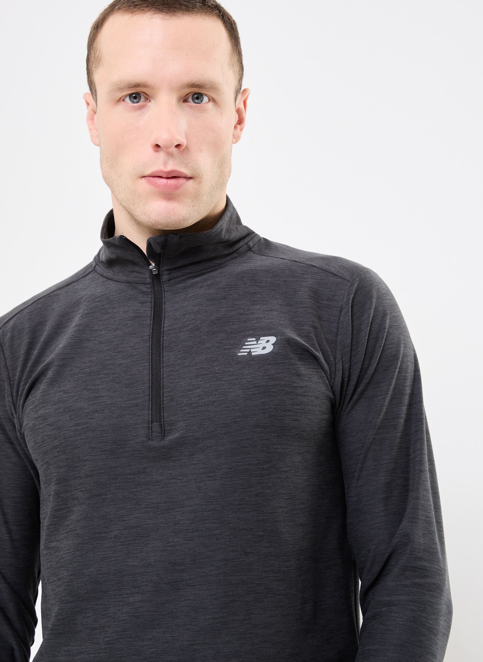 Tee-shirts manches longues Space Dye 1/4 Zip homme gris New Balance Tee-shirts manches longues Space Dye 1/4 Zip homme gris Black Heather