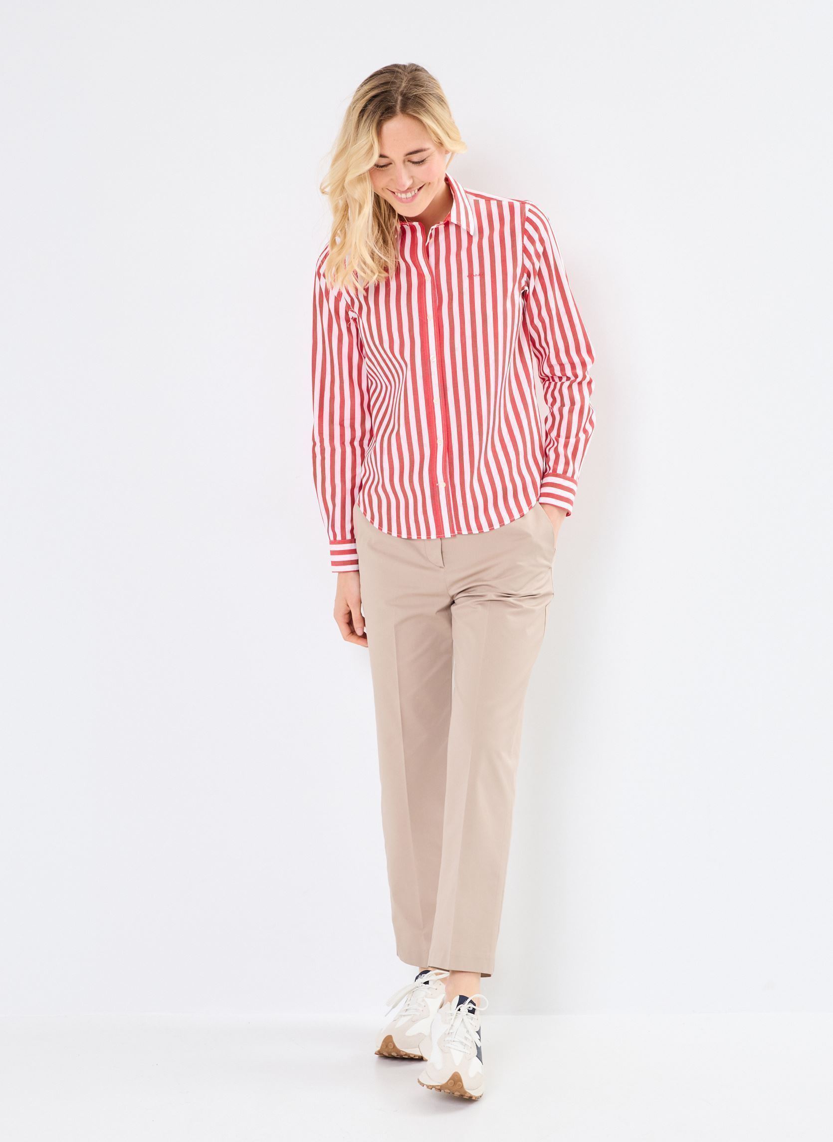 Lange mouw overhemden Reg Poplin Wide Striped Shirt dames rood GANT Lange mouw overhemden Reg Poplin Wide Striped Shirt dames rood ROUGE VIF