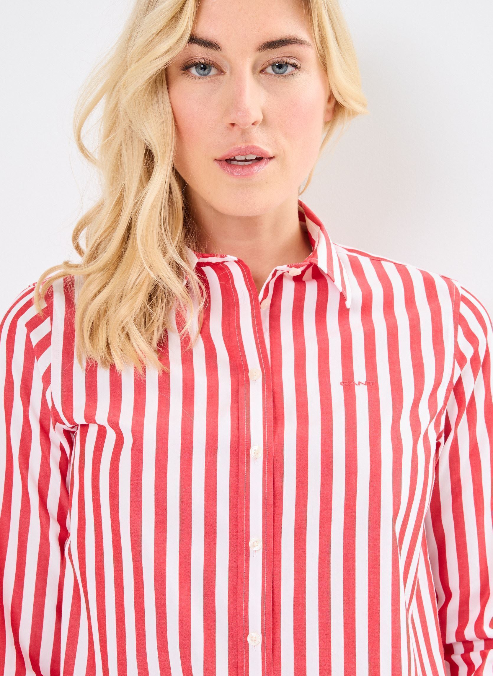 Lange mouw overhemden Reg Poplin Wide Striped Shirt dames rood GANT Lange mouw overhemden Reg Poplin Wide Striped Shirt dames rood ROUGE VIF