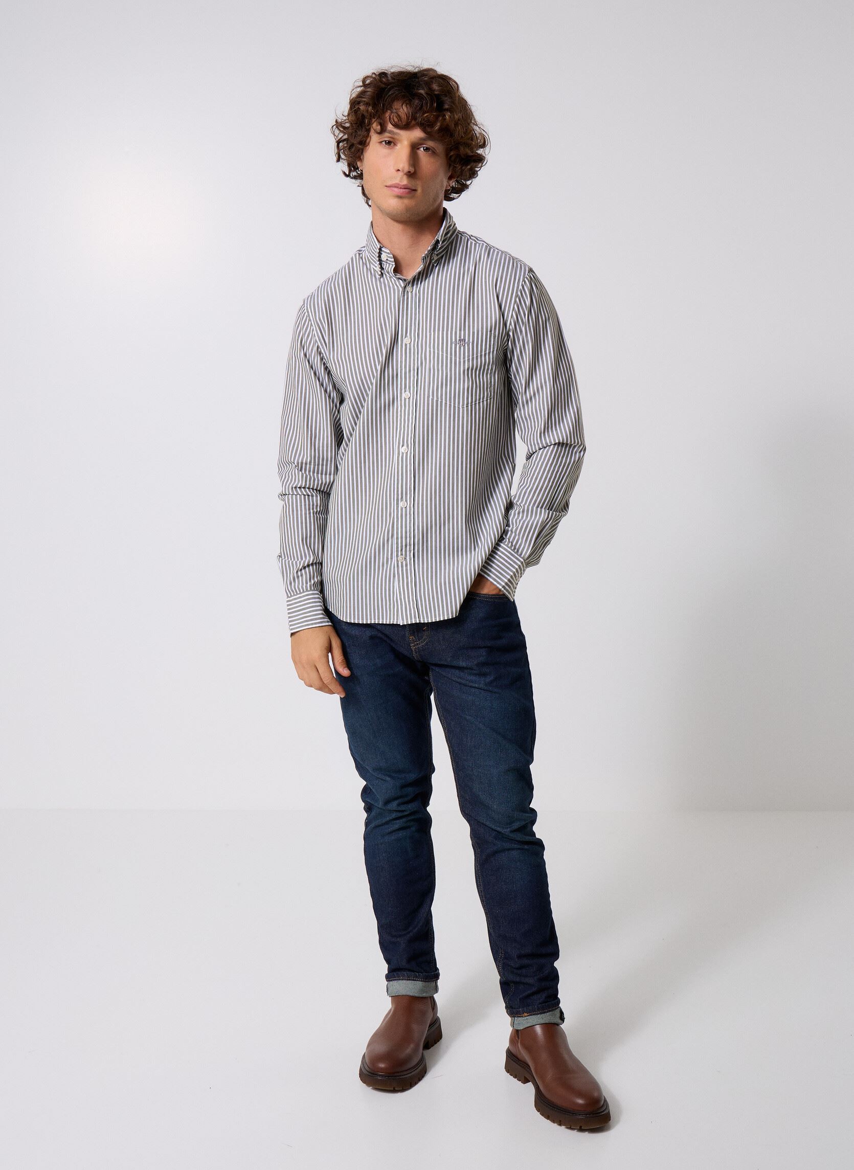 Hemden Reg Classic Poplin Stripe Shirt heren groen GANT Hemden Reg Classic Poplin Stripe Shirt heren groen MOSS GREEN