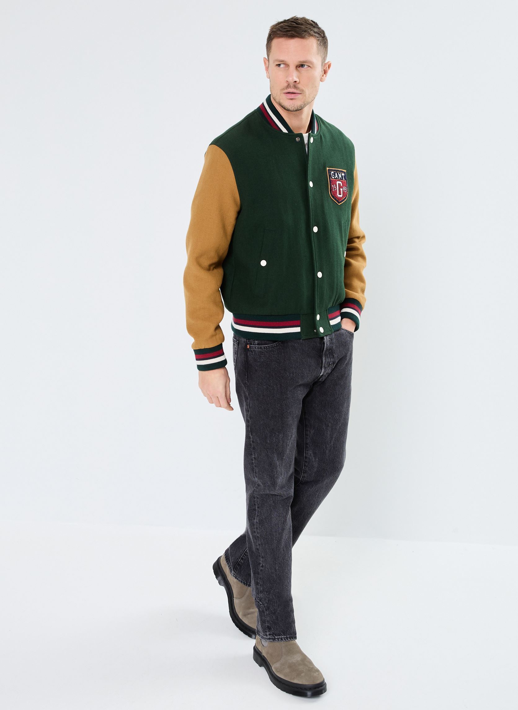 Klassieke jassen Wool Blend Varsity Jacket heren groen GANT Klassieke jassen Wool Blend Varsity Jacket heren groen VERT TARTAN
