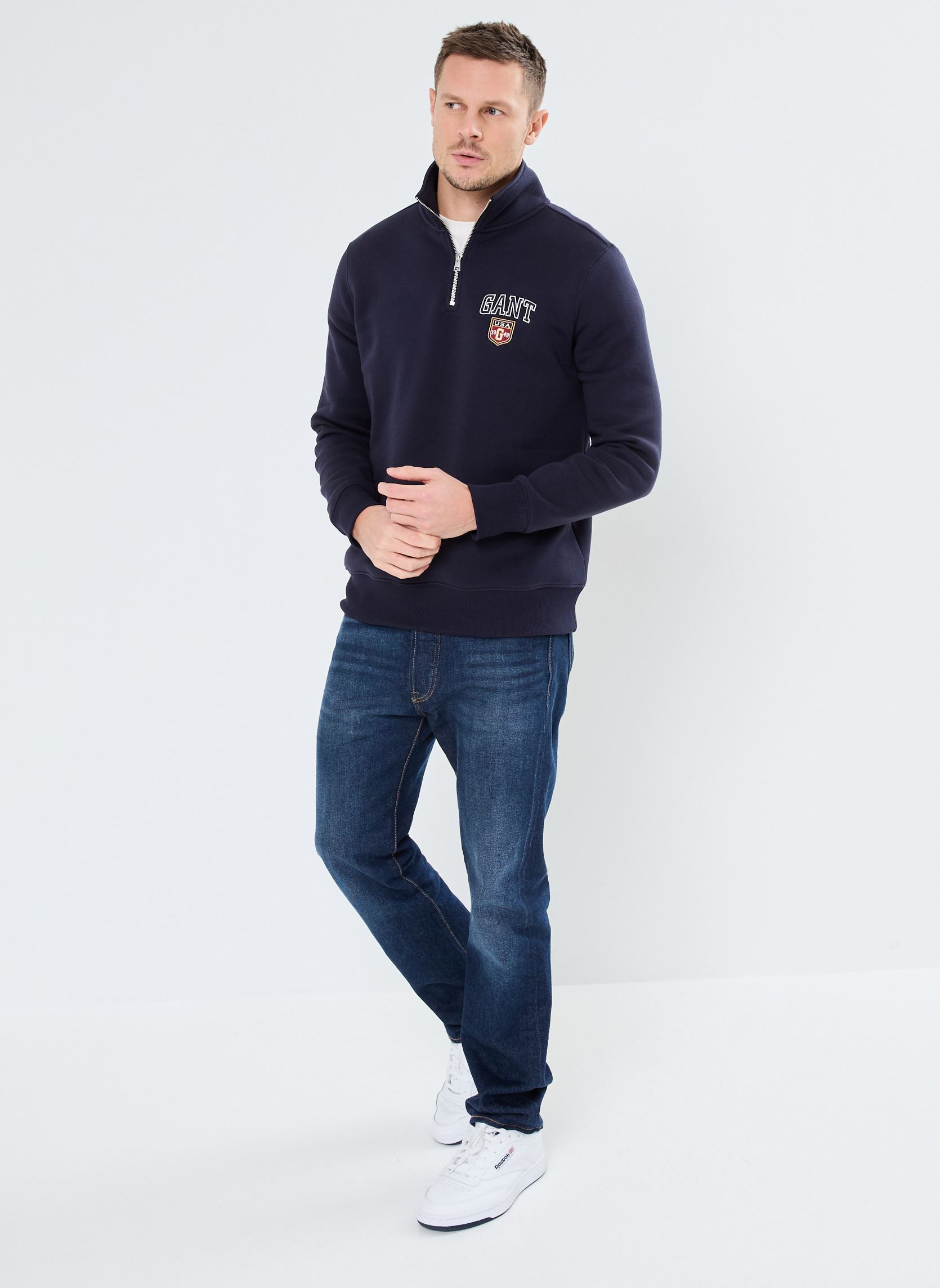 Sweatshirts mit Reißverschluss Graphic Half Zip herren blau GANT Sweatshirts mit Reißverschluss Graphic Half Zip herren blau BLEU NUIT