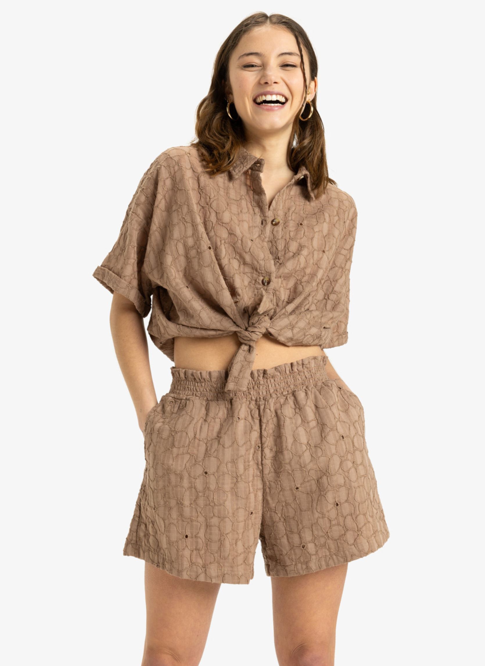Kurzarm-Hemden Beach Nostalgia Eyelet ERJWT03664 damen braun Roxy Kurzarm-Hemden Beach Nostalgia Eyelet ERJWT03664 damen braun PORTOBELLA FLOWER EYELET