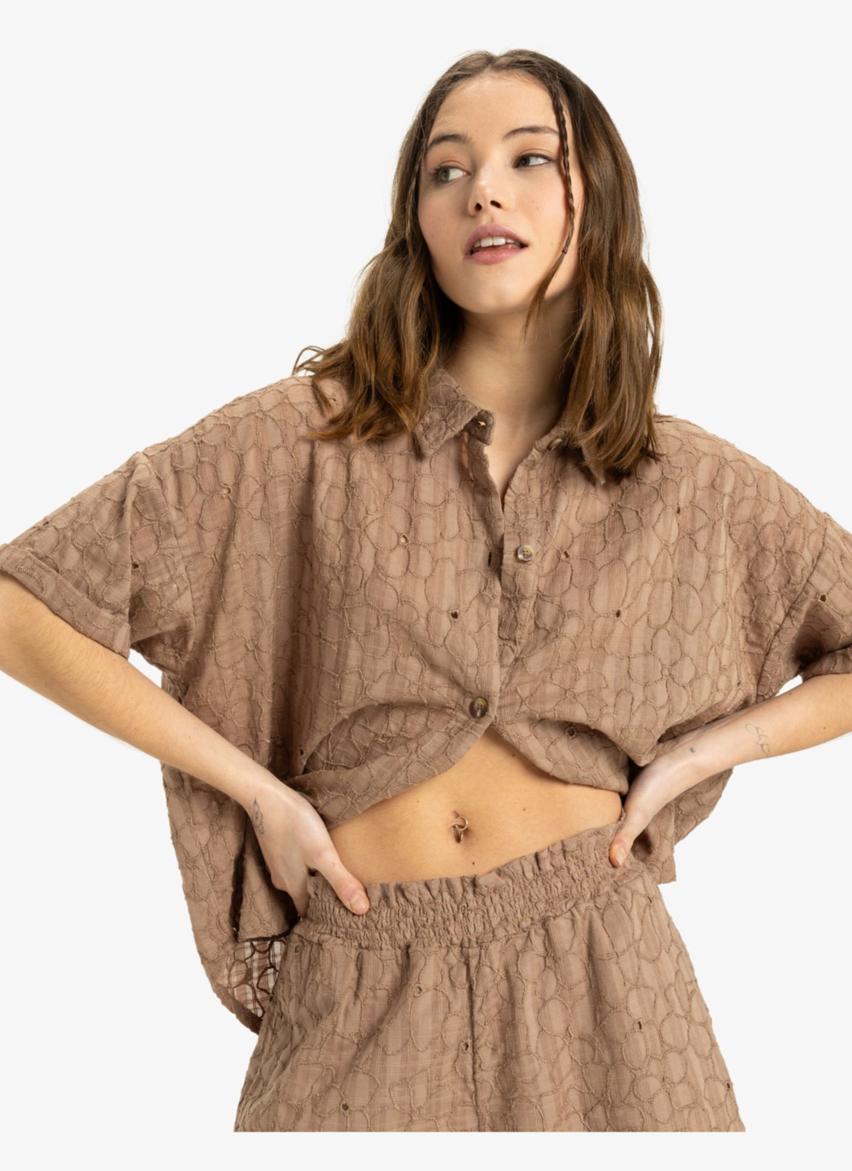 Kurzarm-Hemden Beach Nostalgia Eyelet ERJWT03664 damen braun Roxy Kurzarm-Hemden Beach Nostalgia Eyelet ERJWT03664 damen braun PORTOBELLA FLOWER EYELET