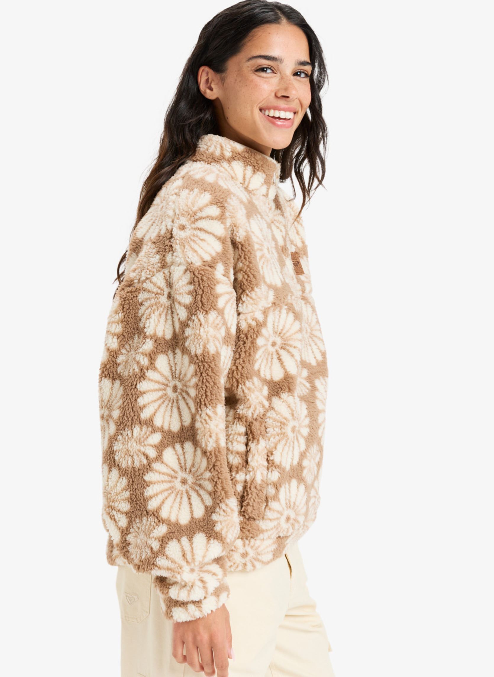 Fleece-Pullover Jive Talking ERJPF03198 damen beige Roxy Fleece-Pullover Jive Talking ERJPF03198 damen beige PORTOBELLA TROPICAL TILE POLAR