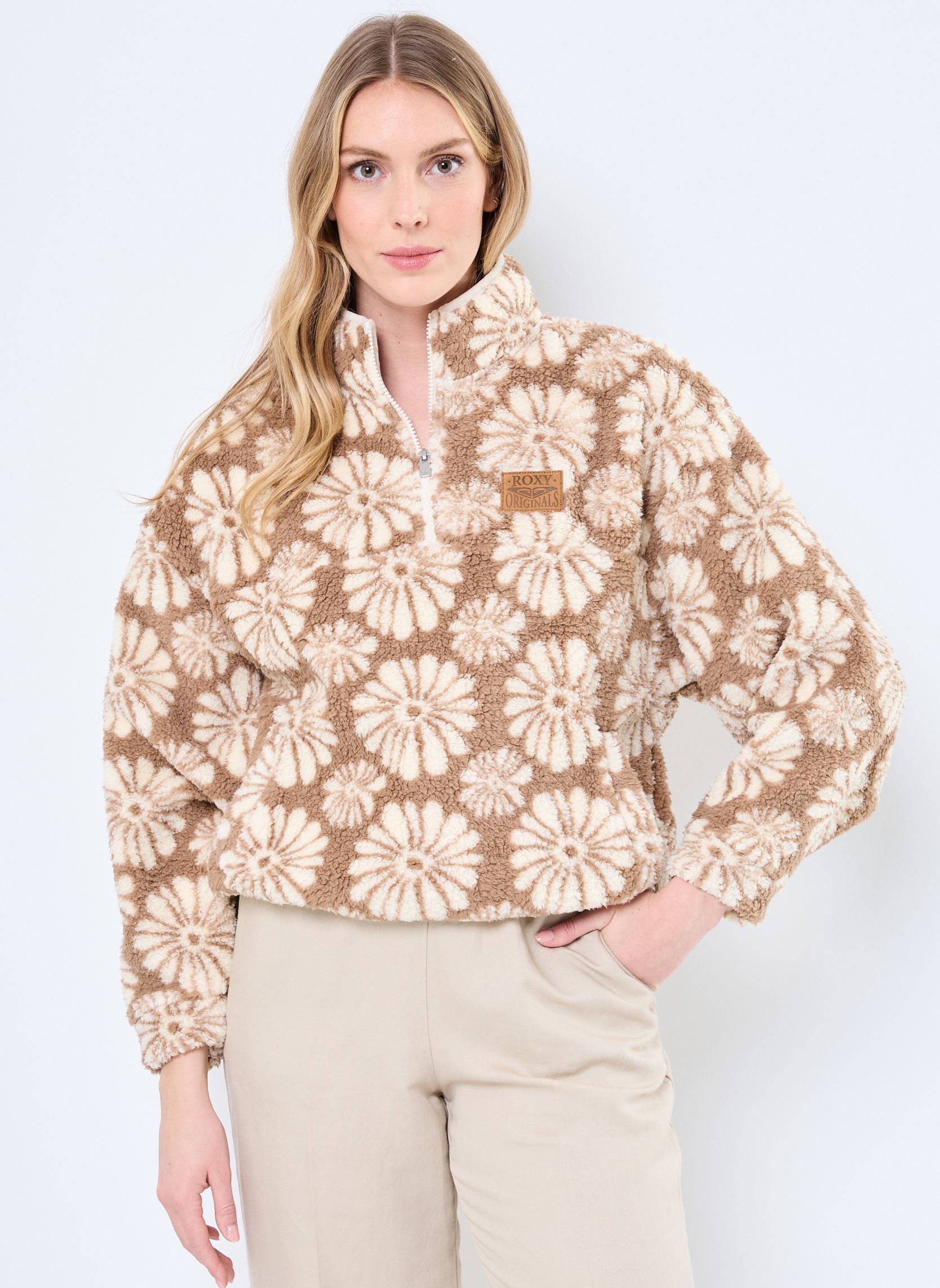 Fleece-Pullover Jive Talking ERJPF03198 damen beige Roxy Fleece-Pullover Jive Talking ERJPF03198 damen beige PORTOBELLA TROPICAL TILE POLAR