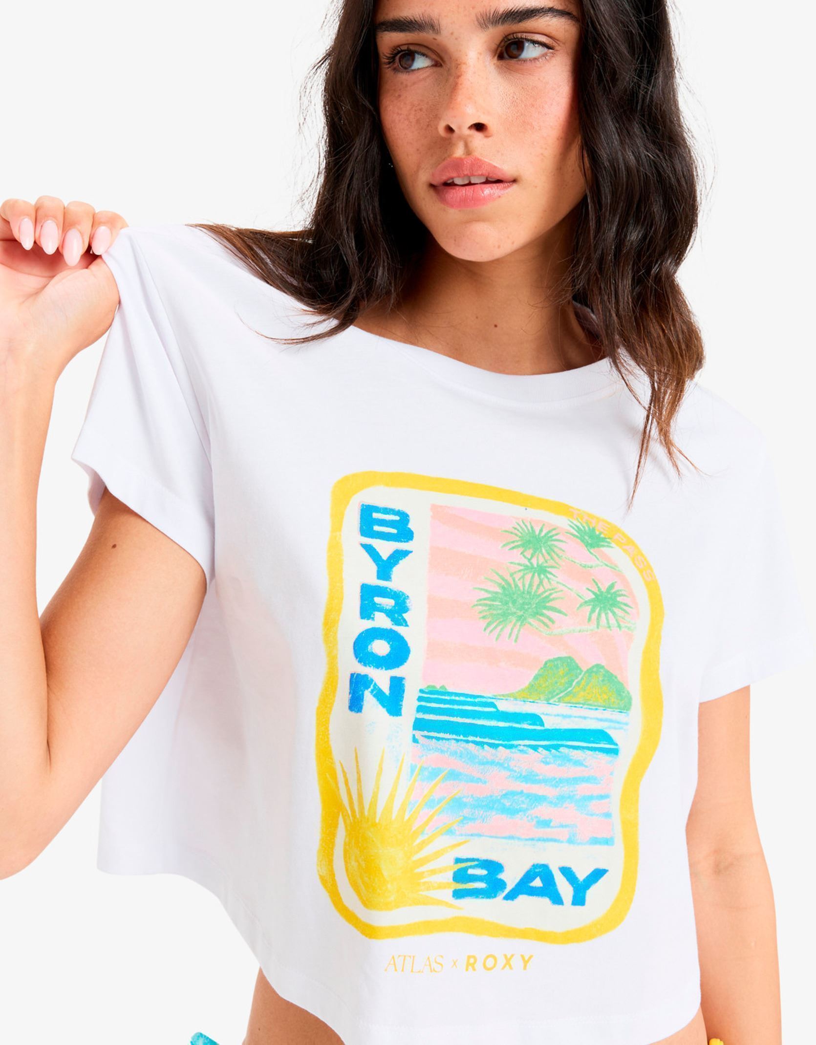 T-shirt a maniche corte Atlas Oceanregular Crop ERJZT05921 donna bianco Roxy T-shirt a maniche corte Atlas Oceanregular Crop ERJZT05921 donna bianco BRIGHT WHITE BYRON BAY