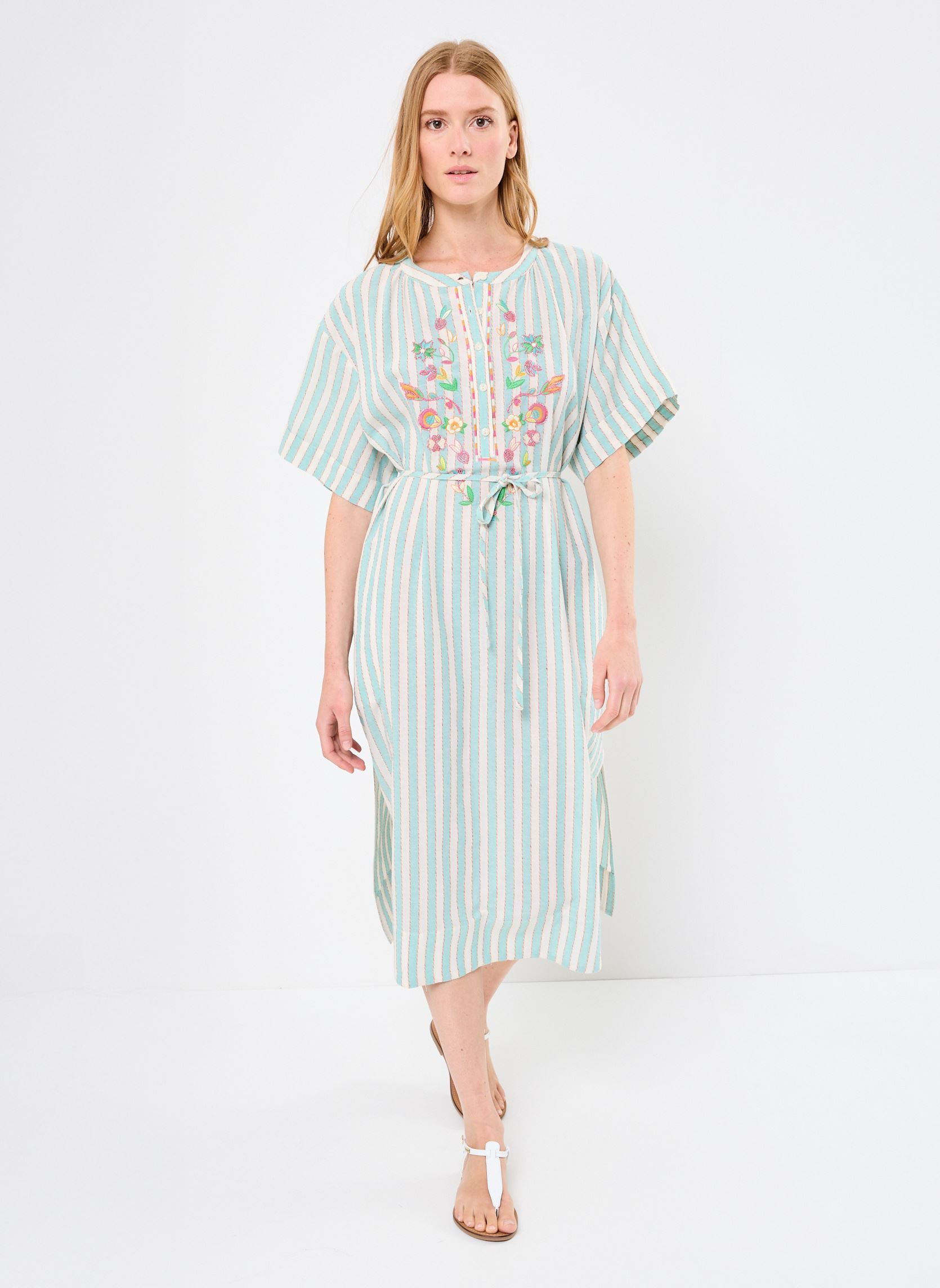 Kleider Dalia damen weiß Orféo Kleider Dalia damen weiß Rayures bleues