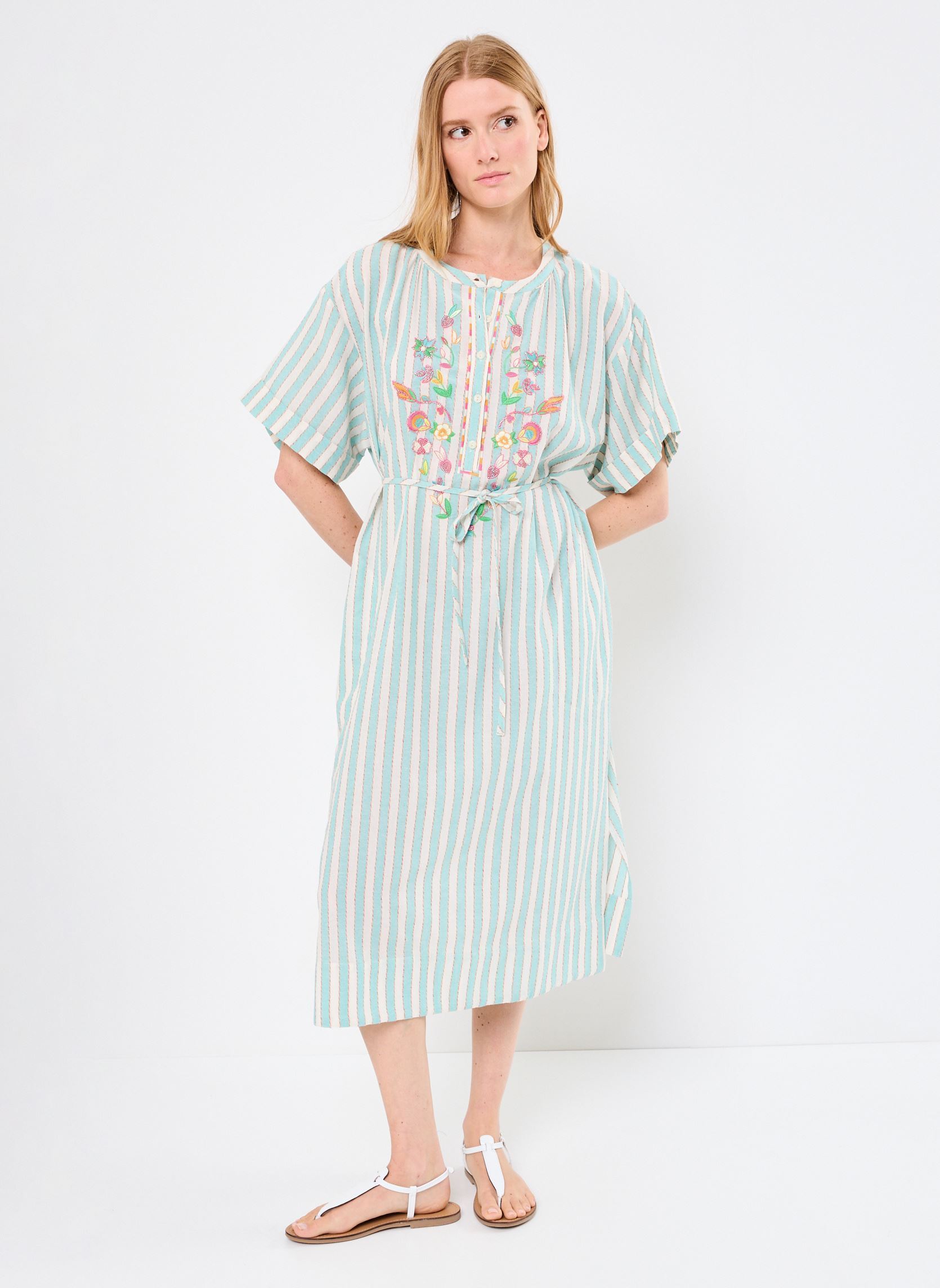 Kleider Dalia damen weiß Orféo Kleider Dalia damen weiß Rayures bleues