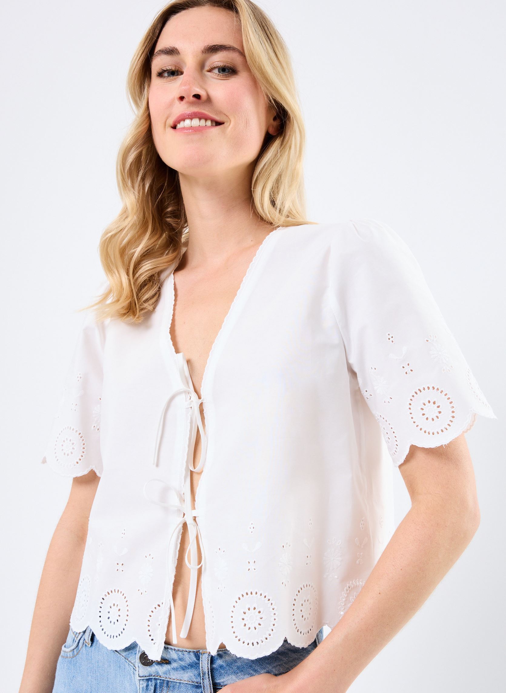 Blouses met korte mouwen Rosie dames wit Grace & Mila Blouses met korte mouwen Rosie dames wit Ecru