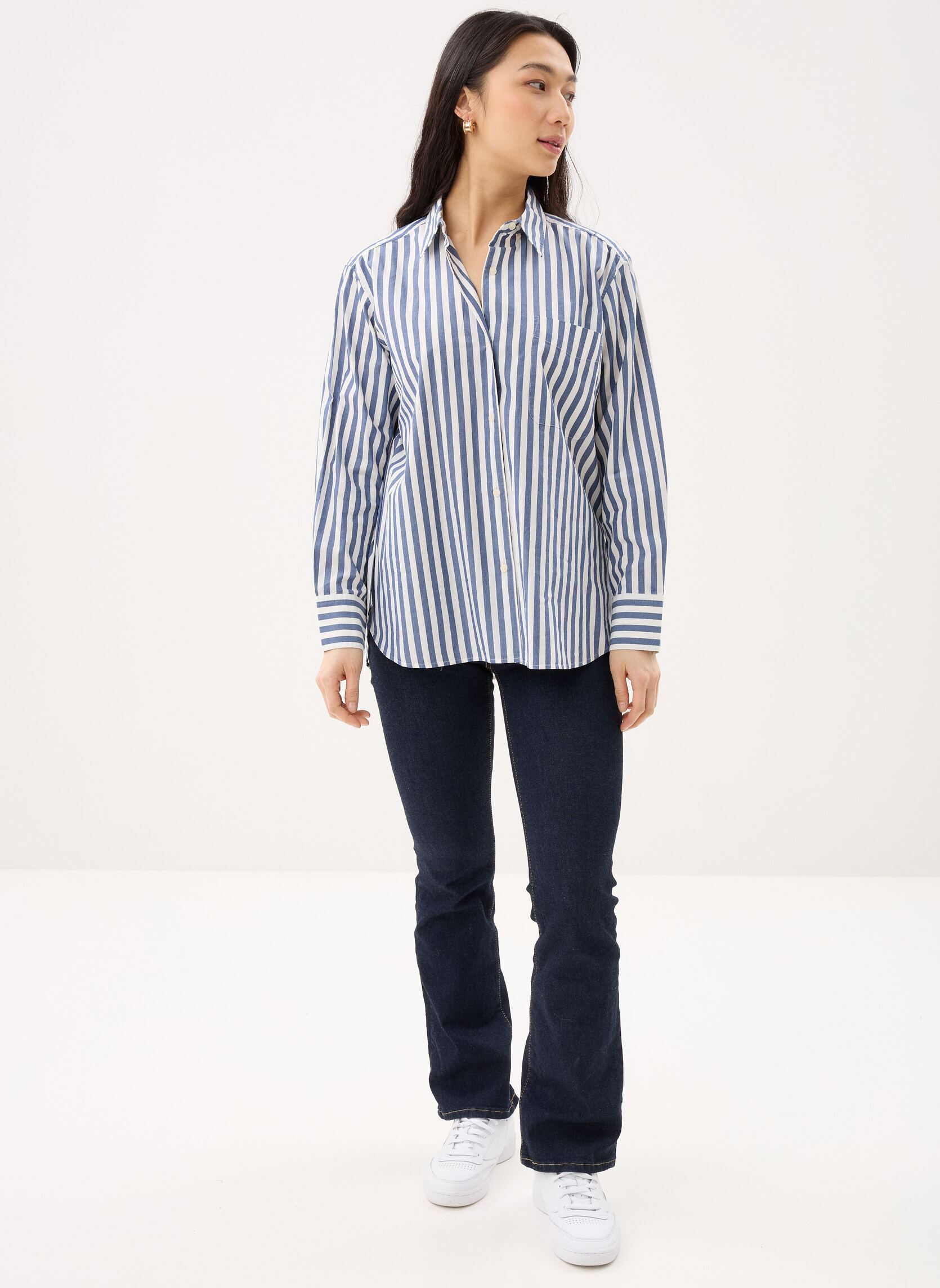 Langarm-Hemden Ess Poplin Easy Fit WW0WW45612 damen weiß Tommy Hilfiger Langarm-Hemden Ess Poplin Easy Fit WW0WW45612 damen weiß WIDE BANKER STP ECRU SEASHORE