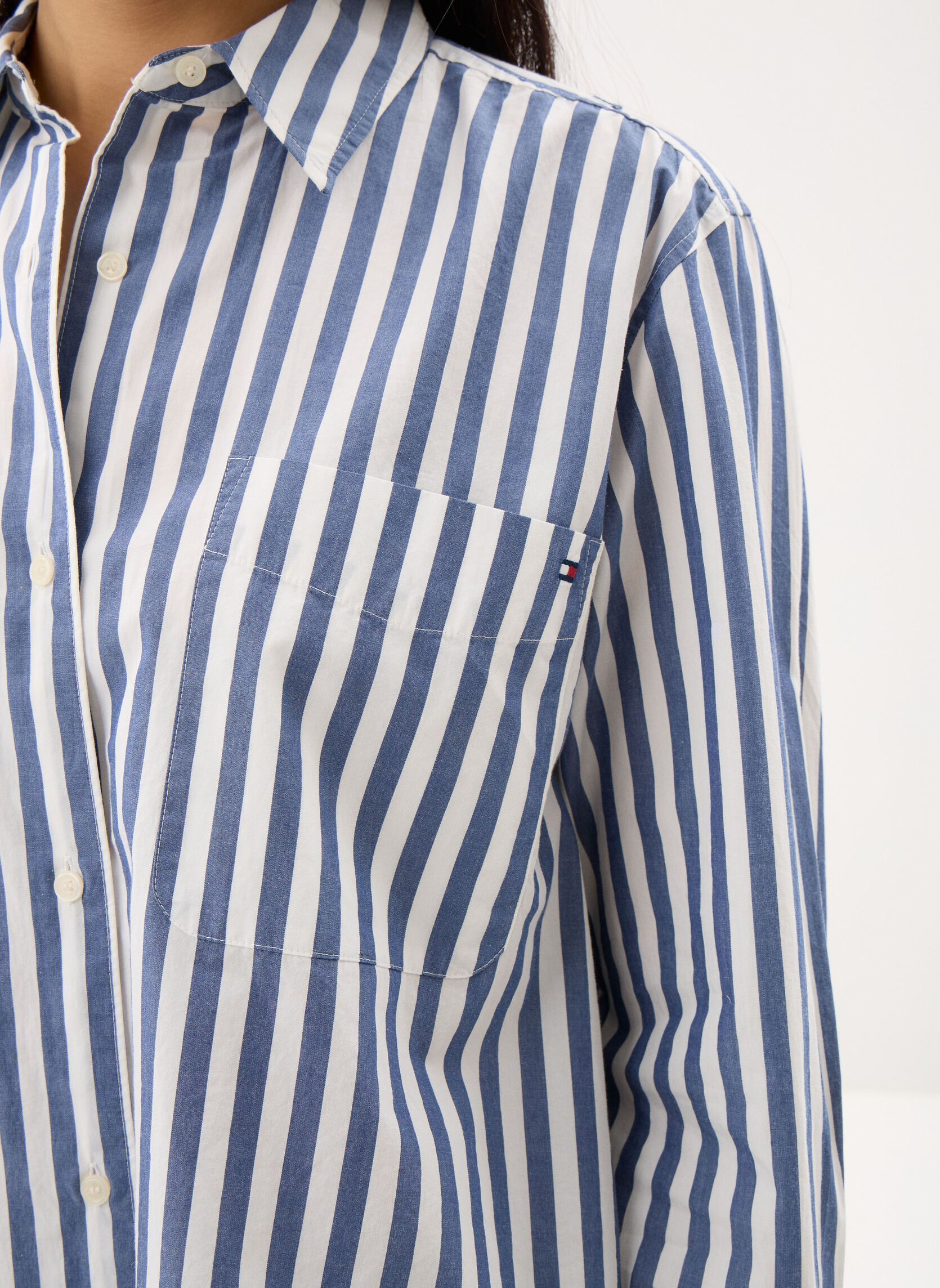 Langarm-Hemden Ess Poplin Easy Fit WW0WW45612 damen weiß Tommy Hilfiger Langarm-Hemden Ess Poplin Easy Fit WW0WW45612 damen weiß WIDE BANKER STP ECRU SEASHORE