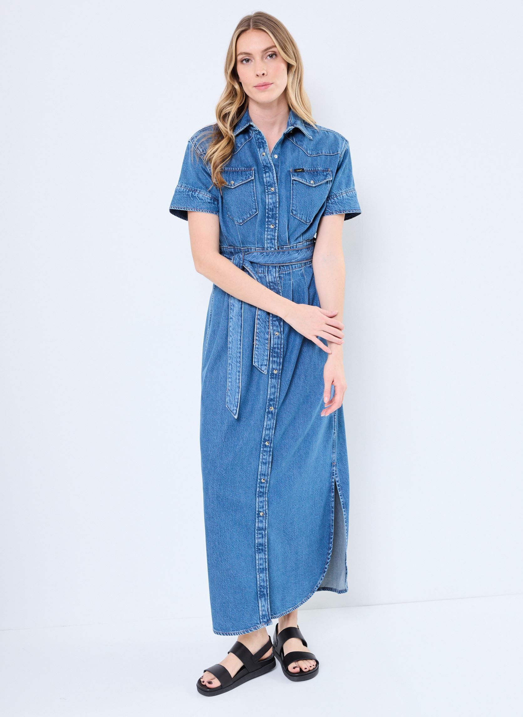 Lange Kleider SS MAXI WESTERN damen blau Lee Lange Kleider SS MAXI WESTERN damen blau DRESS BERRY BOWL