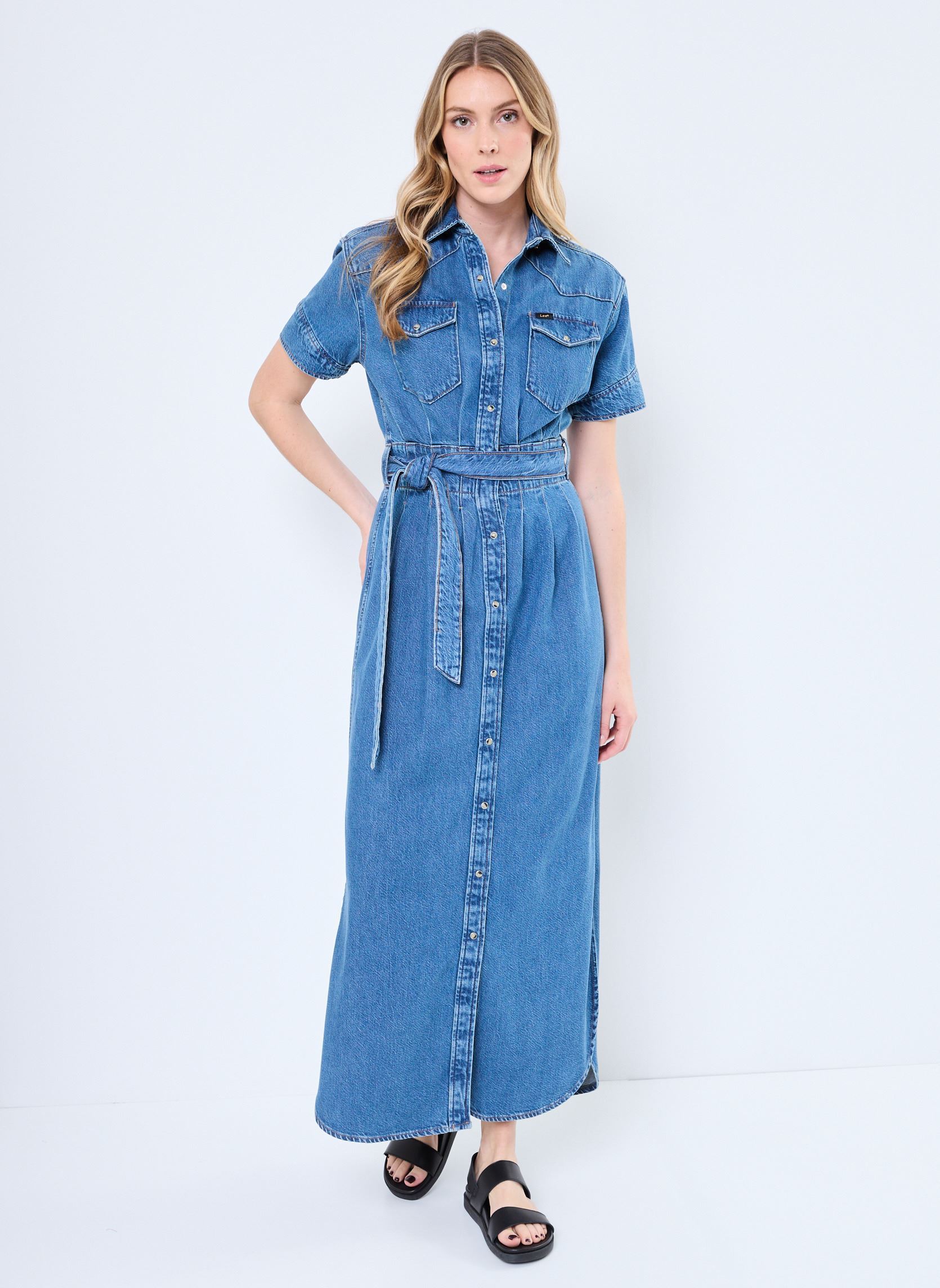 Lange Kleider SS MAXI WESTERN damen blau Lee Lange Kleider SS MAXI WESTERN damen blau DRESS BERRY BOWL
