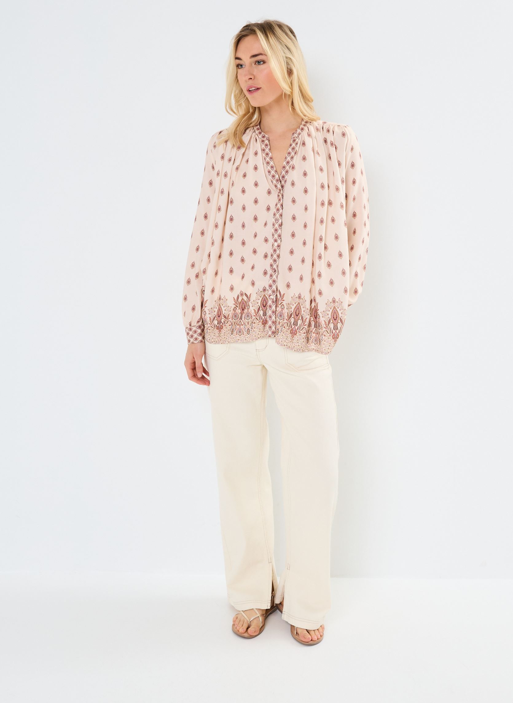 Langarm-Blusen Brune damen beige La Petite Etoile Langarm-Blusen Brune damen beige Boho