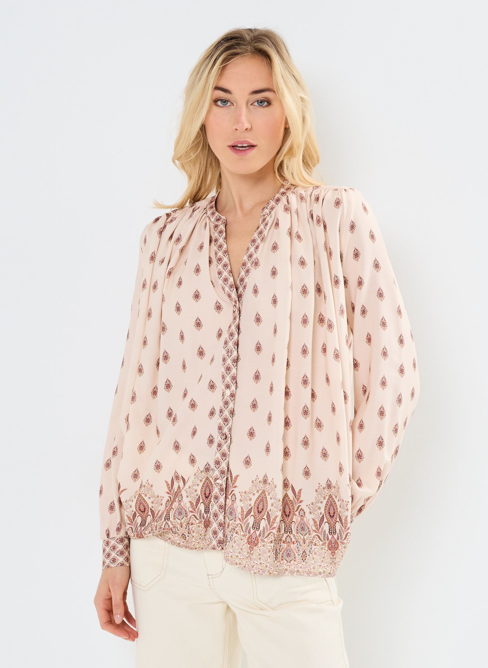 Langarm-Blusen Brune damen beige La Petite Etoile Langarm-Blusen Brune damen beige Boho