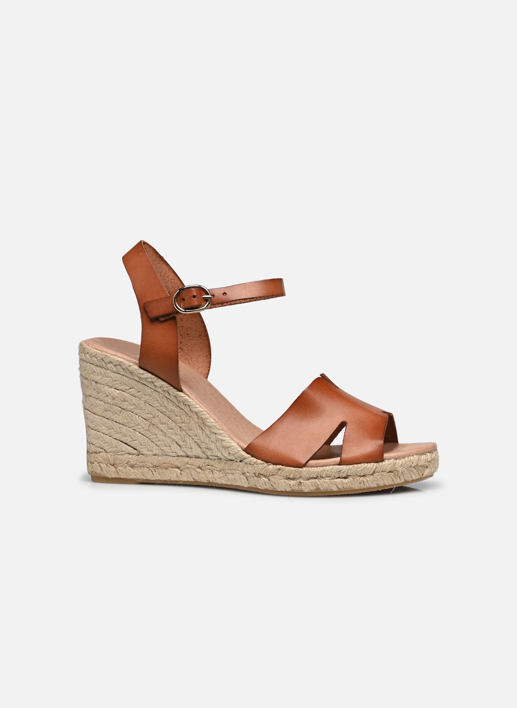 Sandalias y plataformas de cuña Tamanes mujer marrón Eram Sandalias y plataformas de cuña Tamanes mujer marrón Cognac