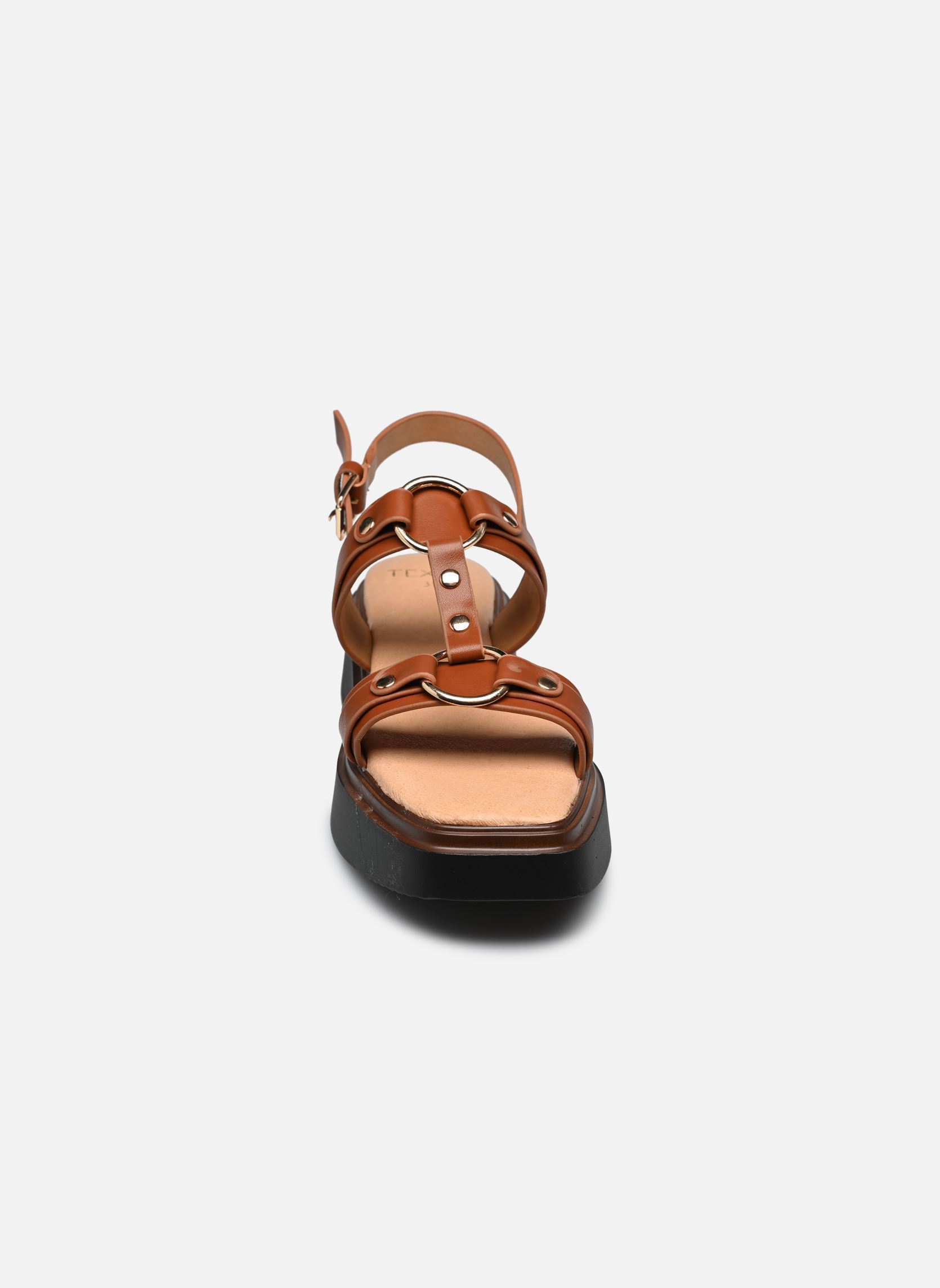 Sandalen met sleehak en plateau Nyokola dames bruin Texto Sandalen met sleehak en plateau Nyokola dames bruin Cognac